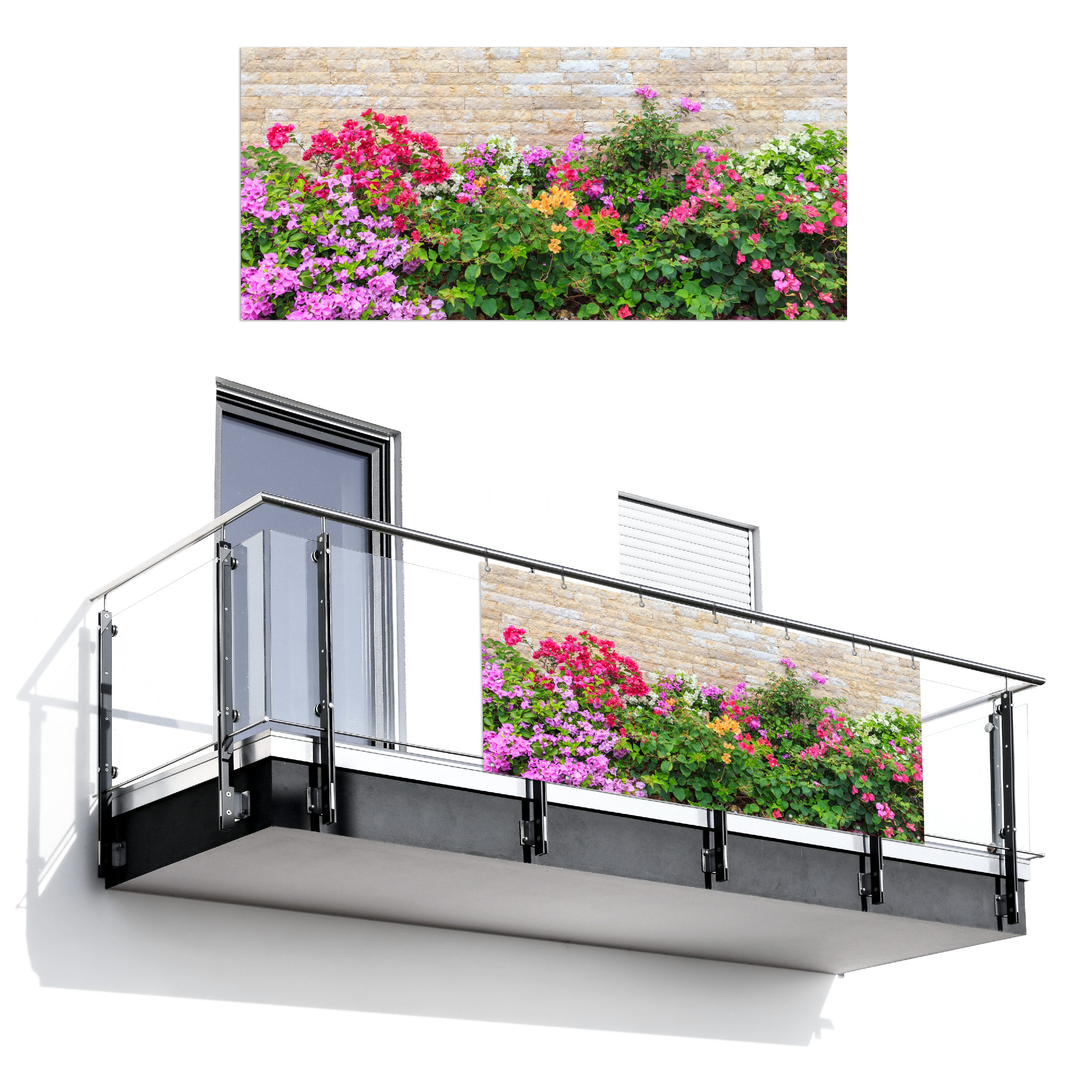 MuchoWow Balkonsichtschutz Blumen - Pflanzen - Blätter - Steine (1-St) Balkon Sichtschutz 90x200, Windschutz für Zaun PVC, 200x90 cm