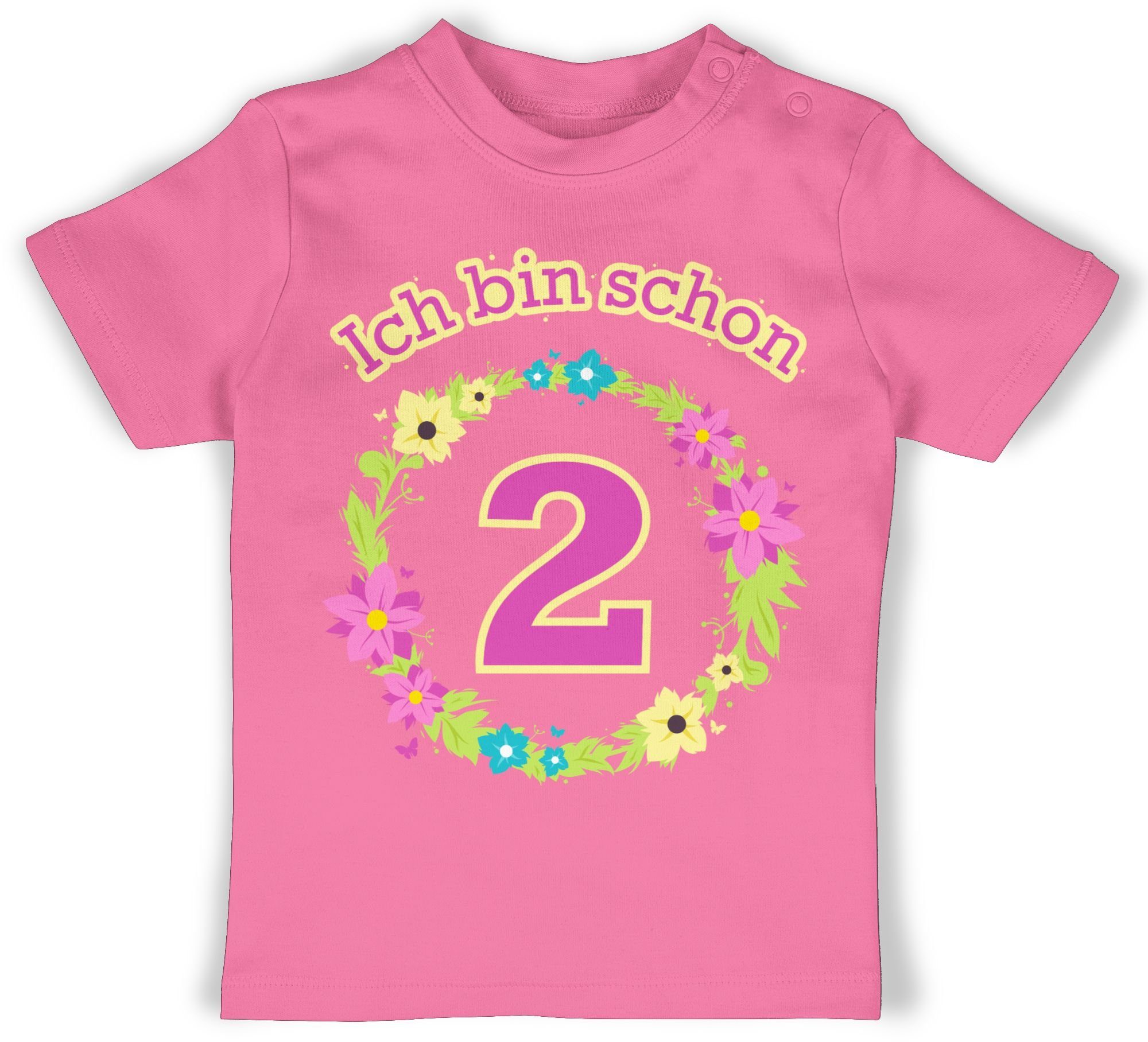 3 2. schon Shirtracer zwei Ich Blumenkranz Geburtstag T-Shirt bin Pink