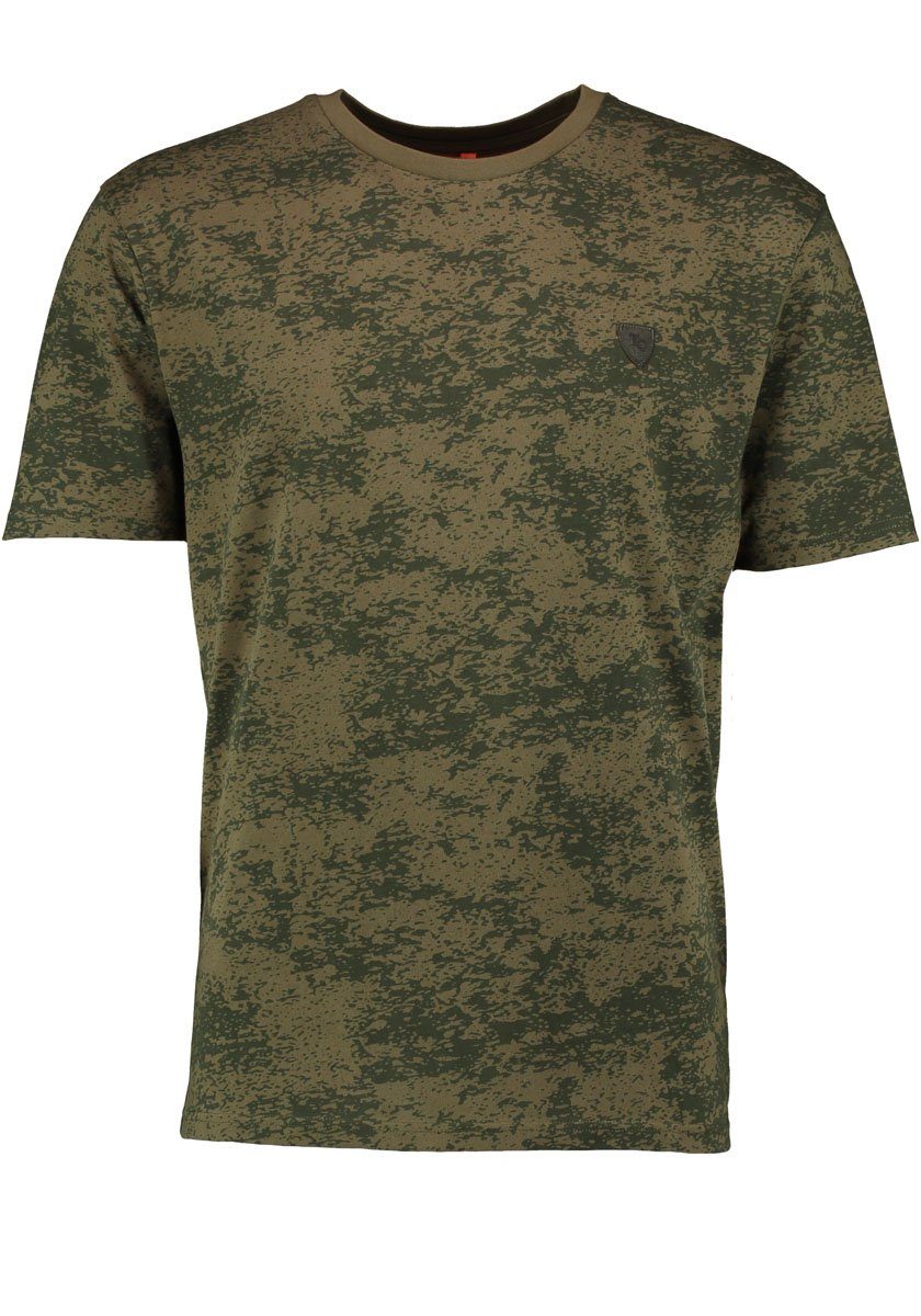 der T-Shirt Turwe auf Kurzarmshirt mit khaki/schlamm OS-Trachten "TC"-Lederemblem Herren Brust