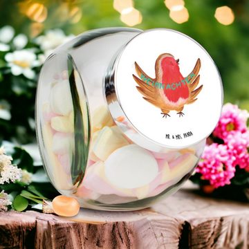 Mr. & Mrs. Panda Vorratsglas L 870ml Rotkehlchen Weihnachten - Weiß - Geschenk, Weihnachtsmotiv, W, Premium Glas, (1-tlg), Design-Highlight
