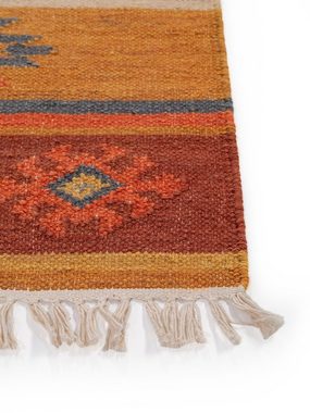 Teppich Zohra, benuta, rechteckig, Höhe: 5 mm, Wolle, handgewebt,  Kelim, Ethno-Style, Wohnzimmer