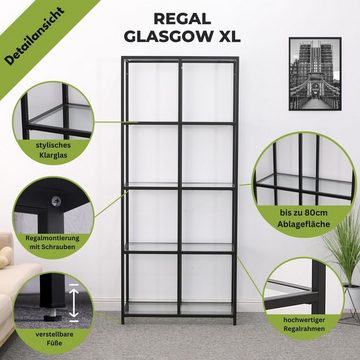 Mein-Regal Standregal, Glasgow aus Metall Schwarz 4 Fächer, 4 Glasböden H: 185 cm
