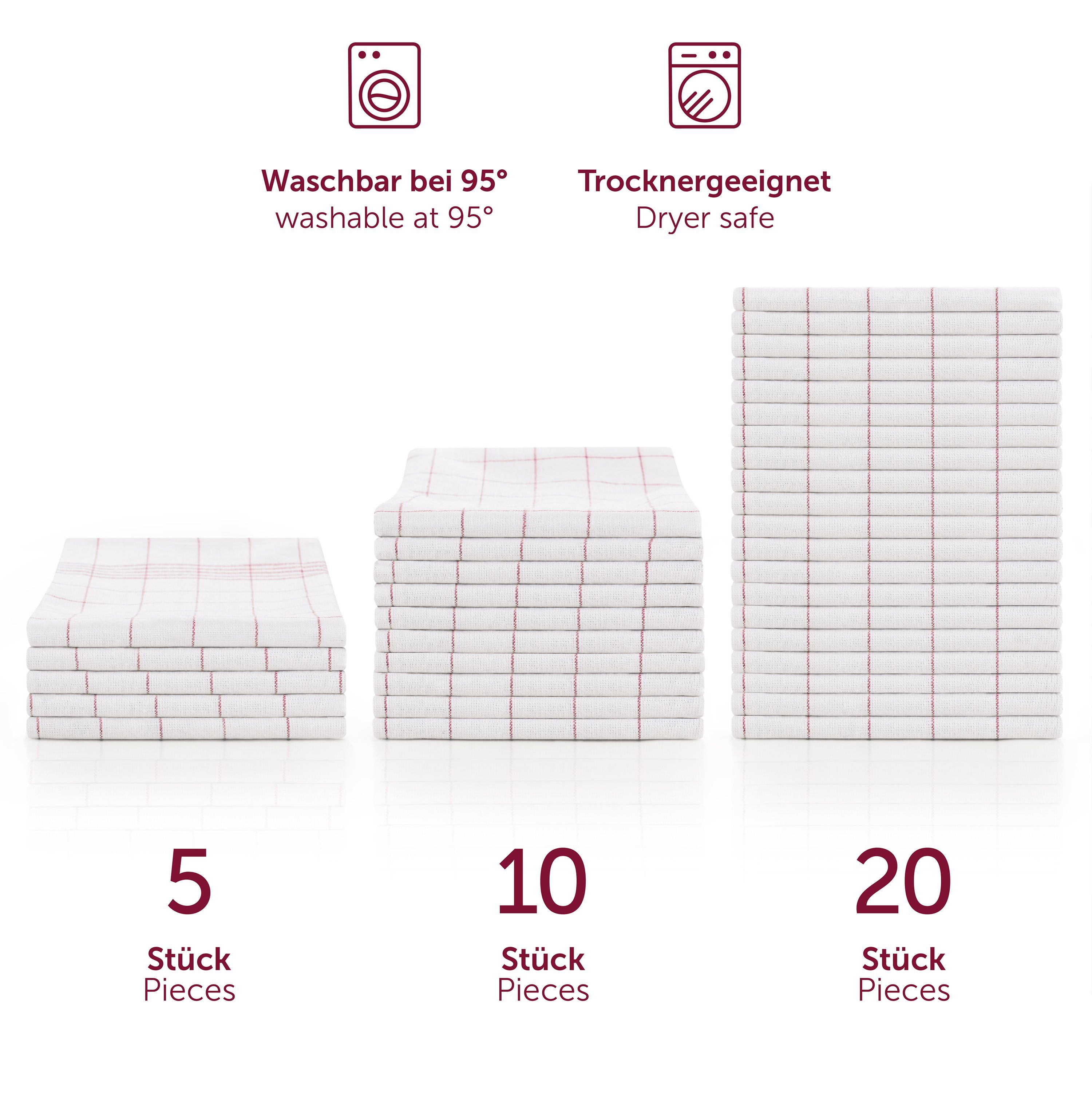 100% oder Baumwolle Geschirrtuch 20), Kariert Blumtal 5, Rot-Weiß Set 5-tlg., der 50x70 Set, cm, im Geschirrhandtücher in praktischen 10 (Set, Hochwertige Größe bestehend aus