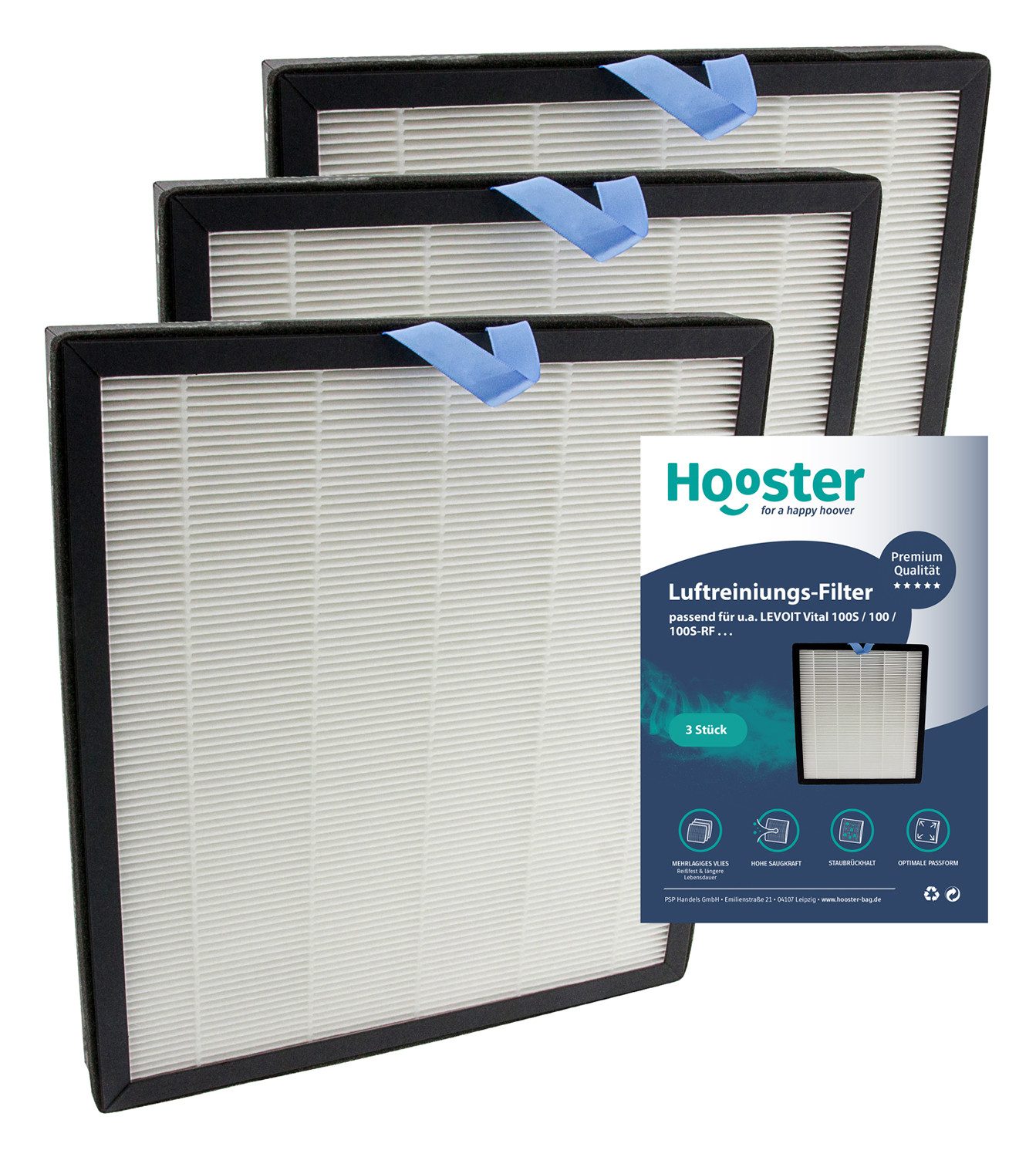 Hooster Luftfilter 3er-SET Filter kompatibel mit Levoit Vital 100s Luftreiniger, HEPA Filter und Aktivkohlefilter