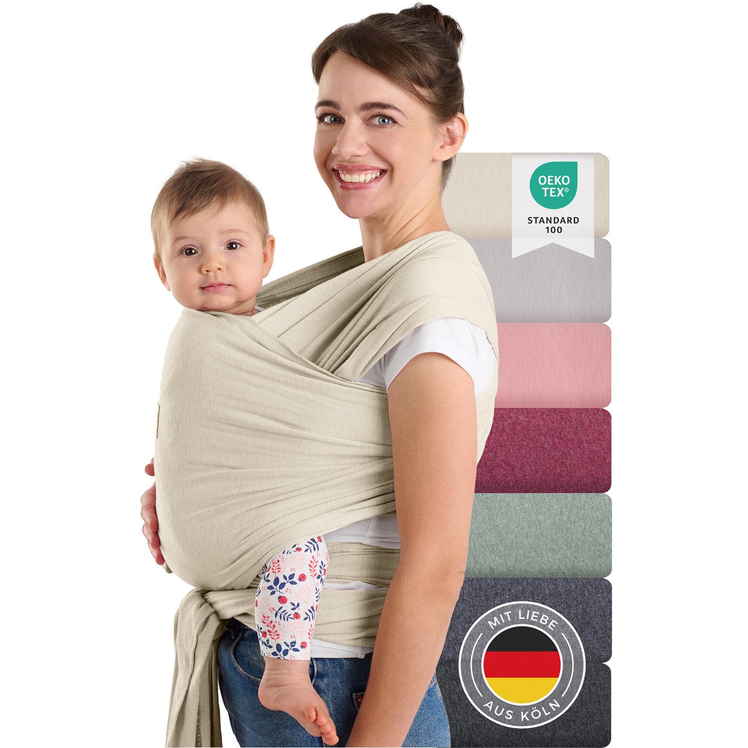 Laleni Tragetuch für Neugeborene bis 15kg - 100% weiche Baumwolle, Babytragetuch aus Baumwolle, OEKO-TEX Zertifiziert, ab Geburt geeignet