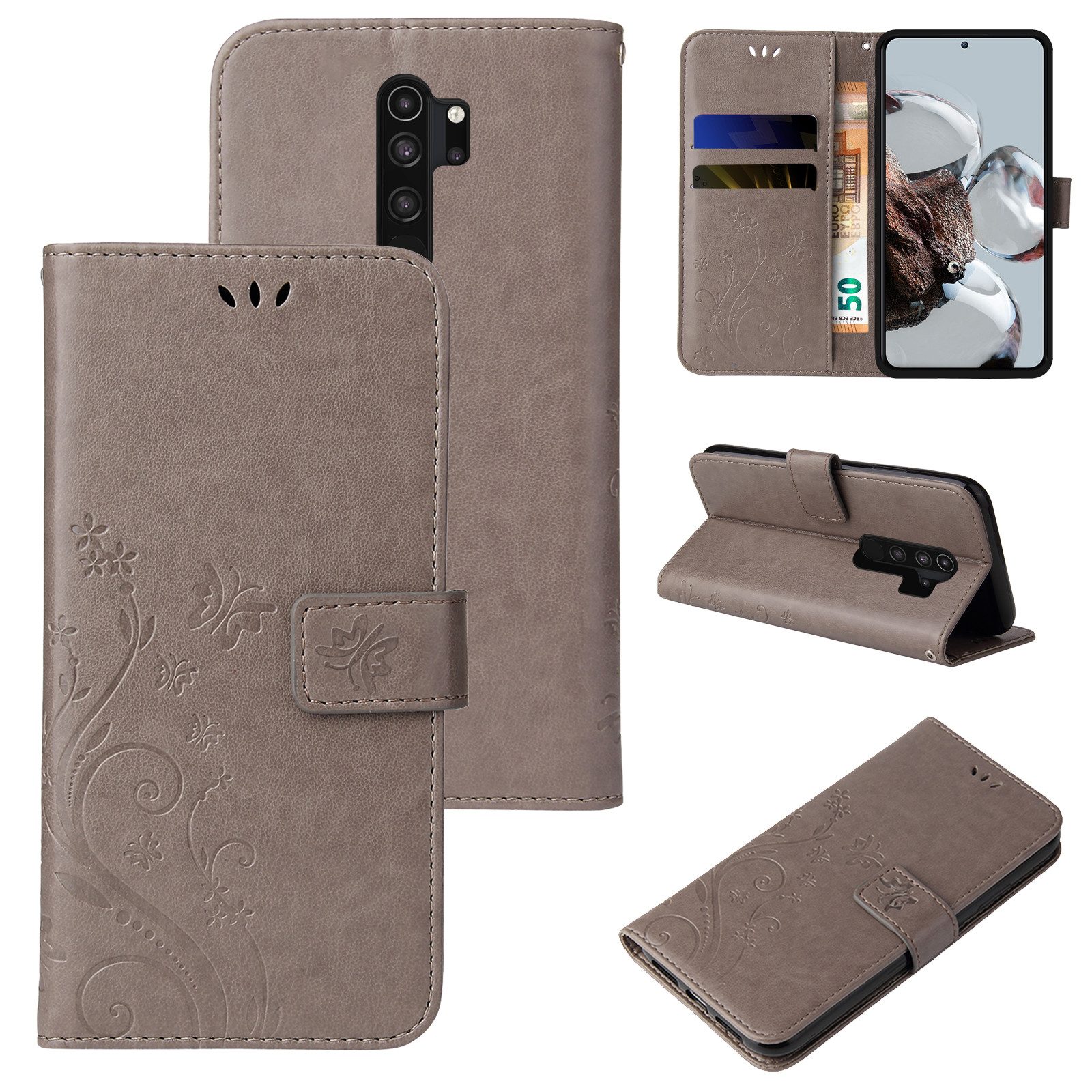 Tec-Expert Handyhülle Cover Tasche Hülle für Xiaomi Redmi Note 8 Pro 6,53 Zoll, Klapphülle Case mit Kartenfach Fliphülle aufstellbar, Motiv Blumen
