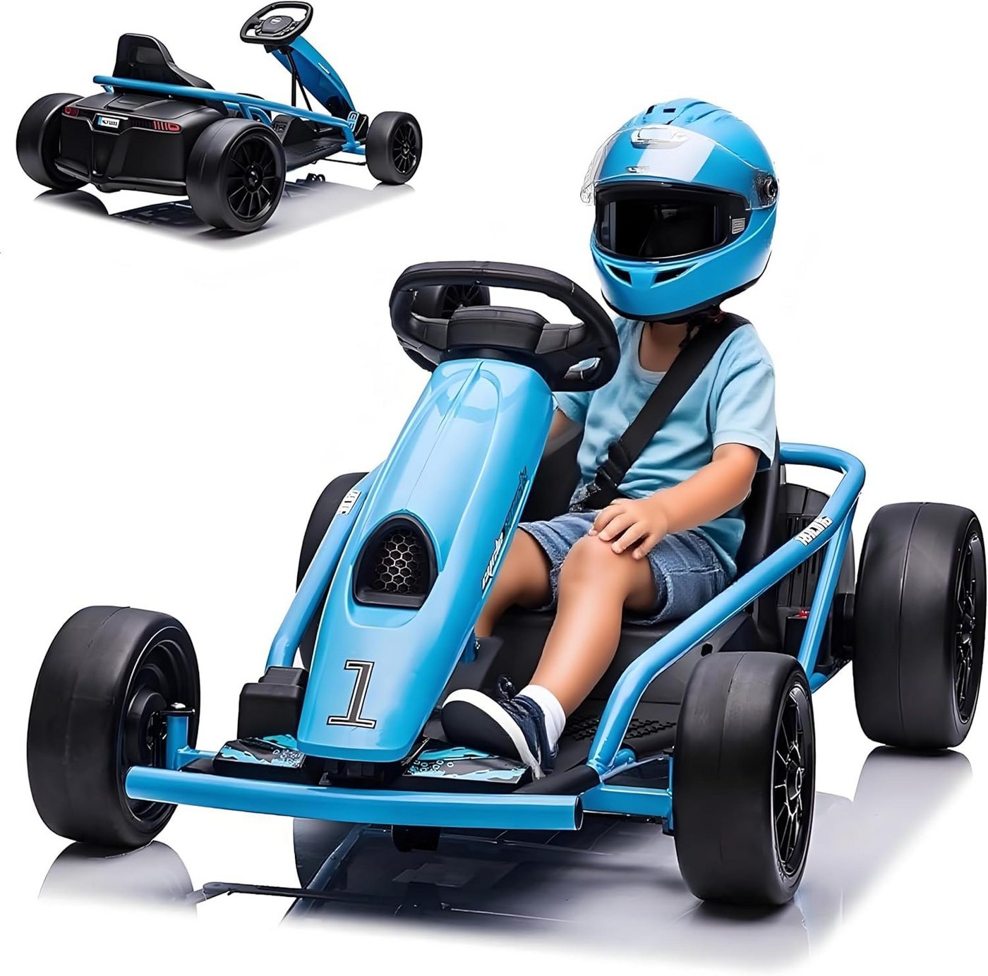 GarveeMore Elektro-Kinderquad Leistungsstarkes Drift Go-Kart Mit Musikfunktion, Sicherheitsgurt, Belastbarkeit 70 kg, (1-tlg), für Kinder 8-12 Jahre – 24V, 2x300W Motoren, Outdoor Elektrofahrzeug