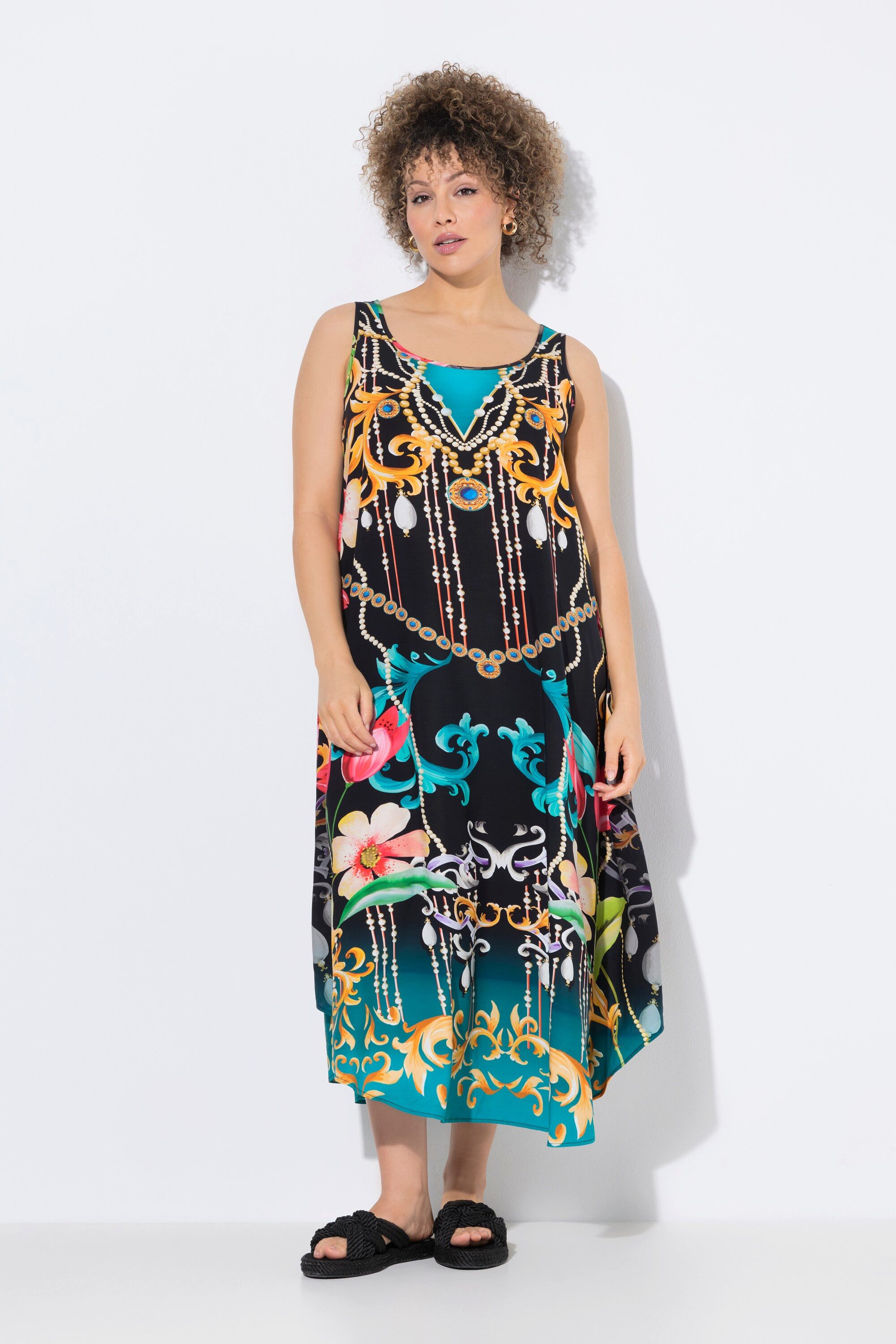 Ulla Popken Maxikleid Kleid Barock-Druck A-Linie günstig online kaufen