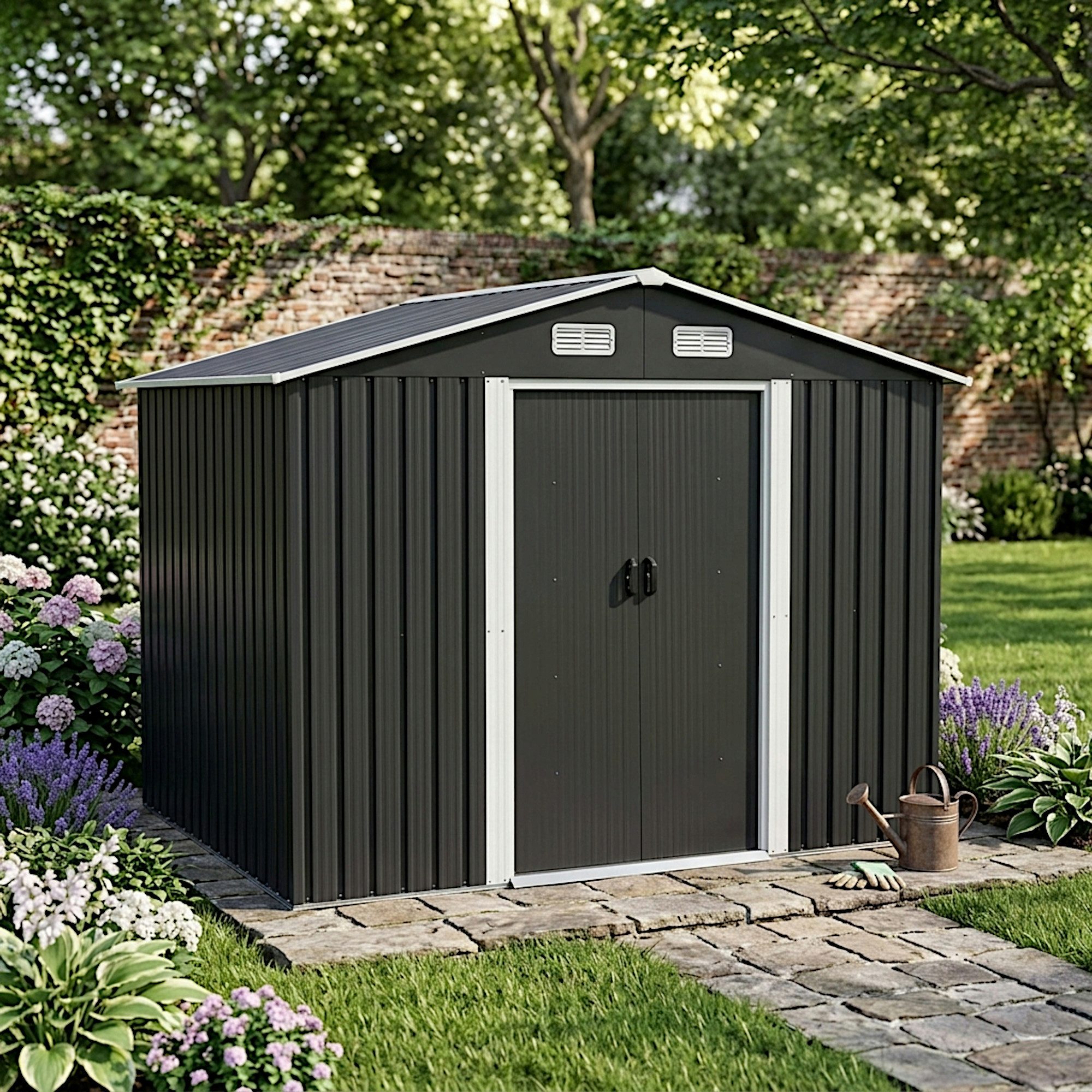 Gerätehaus Gartenhaus 392x257x178 cm Metall Geräteschuppen Fundament Anthrazit