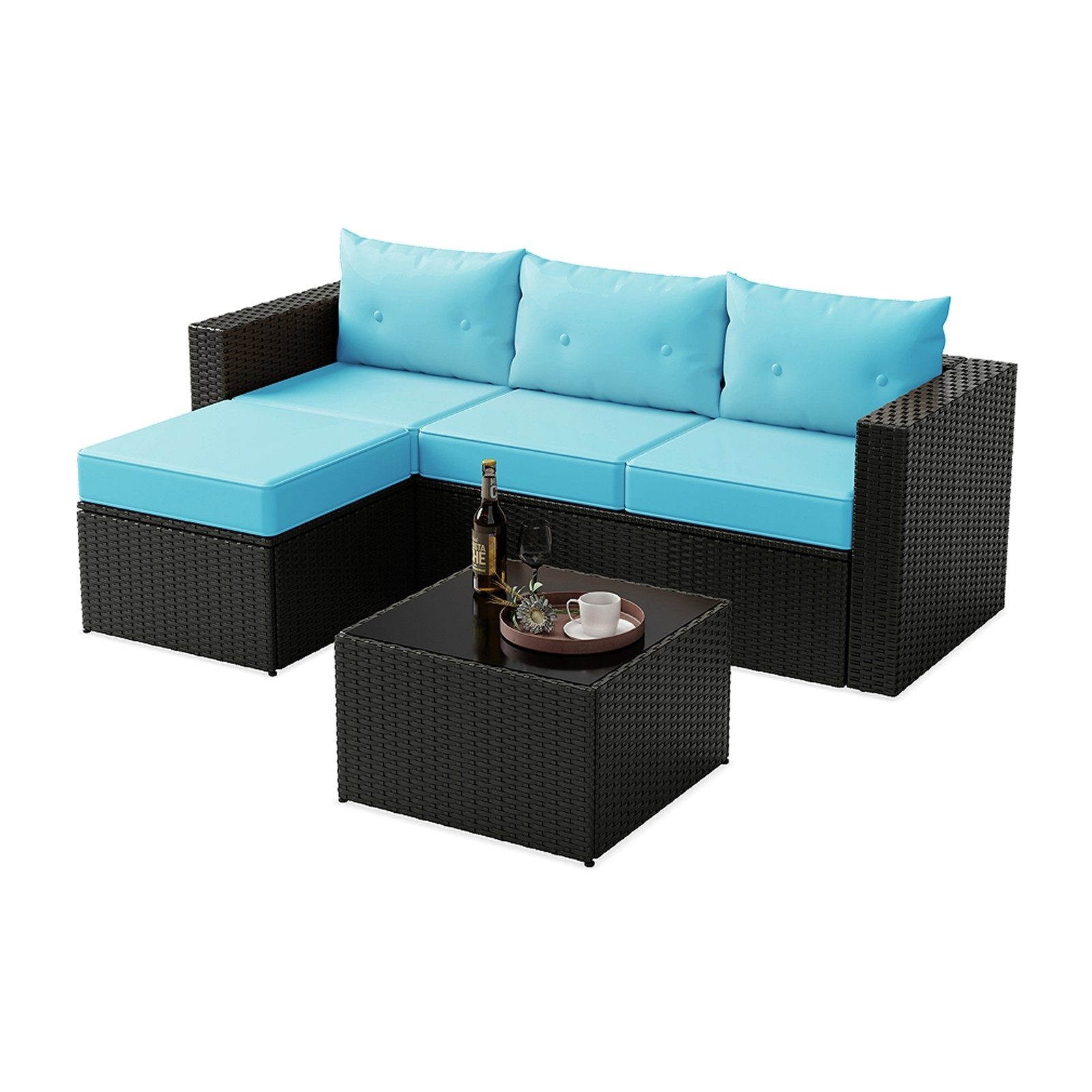 HTI-Living Gartenlounge-Set Terrassenmöbel (Set, Kissen 2-tlg), Blau Loungegarnitur Bettina, mit