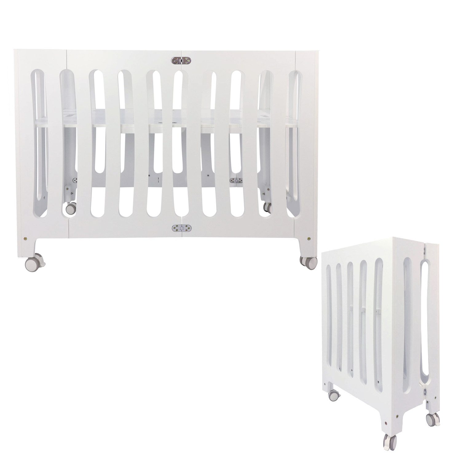 Puckdaddy GmbH Baby-Reisebett Henry 60x120 cm, weiß, Holz - mobiles Babybett mit Rollen