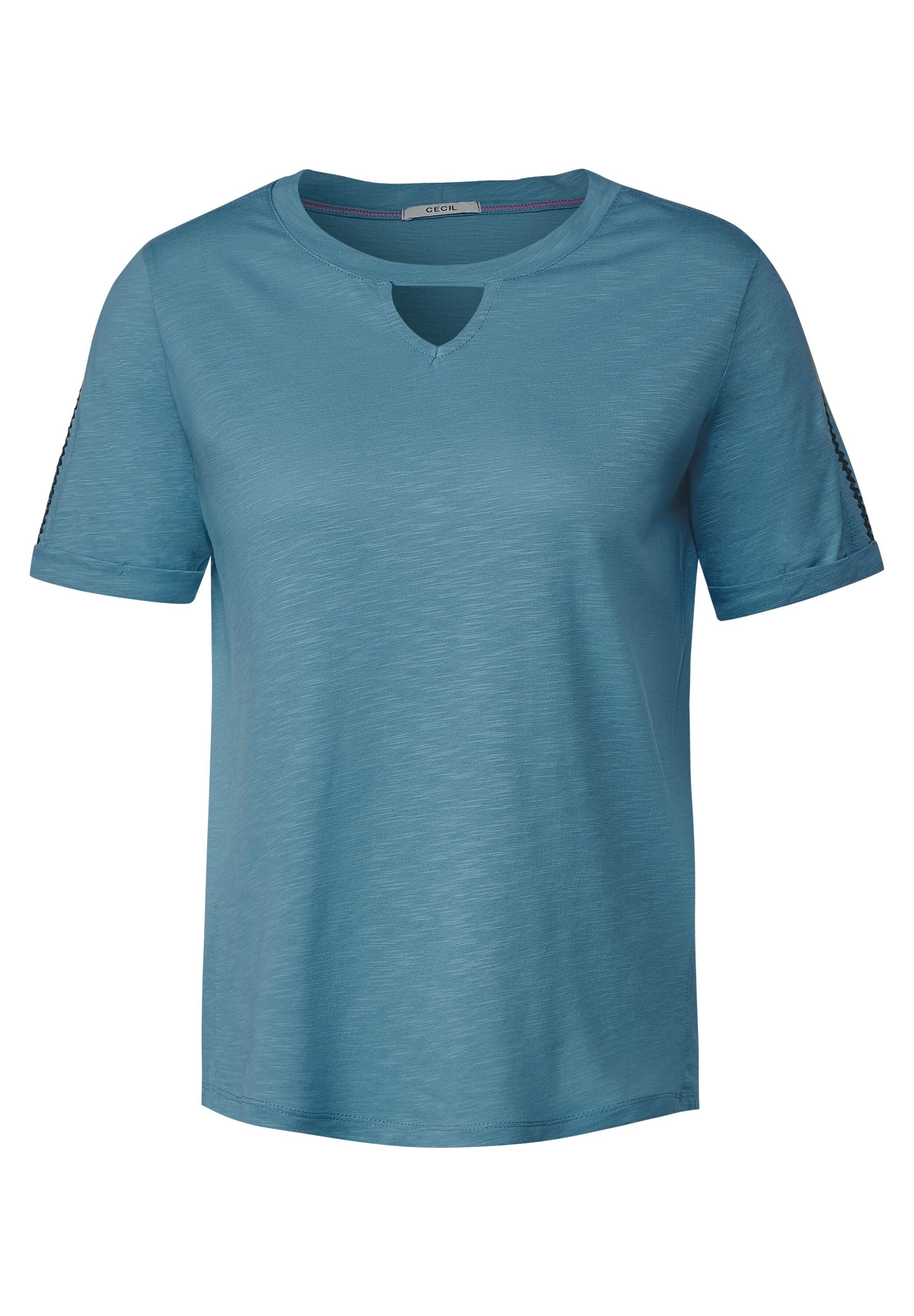 blue aus T-Shirt adriatic Materialmix softem Cecil