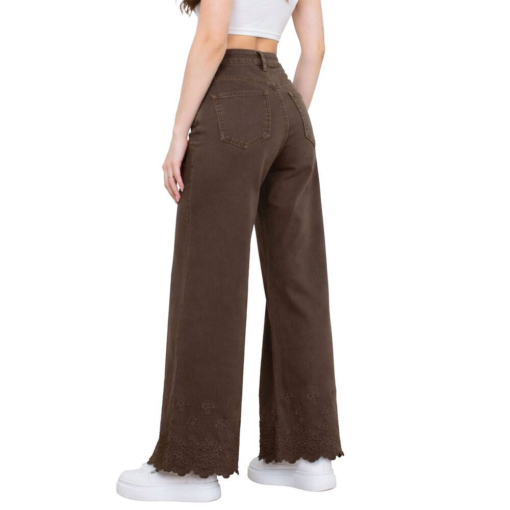 Ital-Design Dad-Jeans Damen High Waist Flared Jeans mit Saumdetail (91767209) Bestickt Stretch High Waist Jeans in Braun – Bild 2 von 5