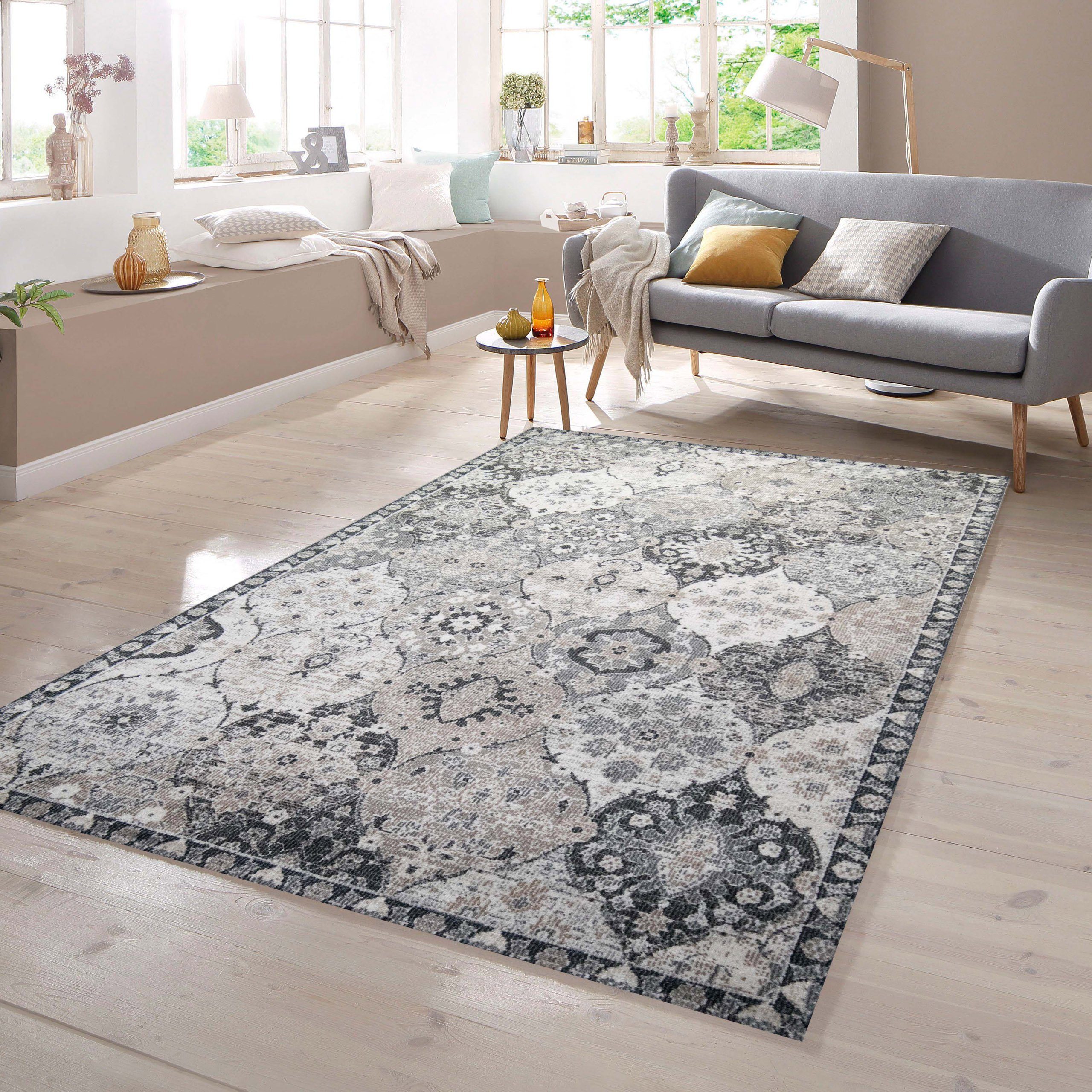 TeppichHome24 Teppich Teppich Ornamente in grau, rechteckig, Höhe: 4 mm