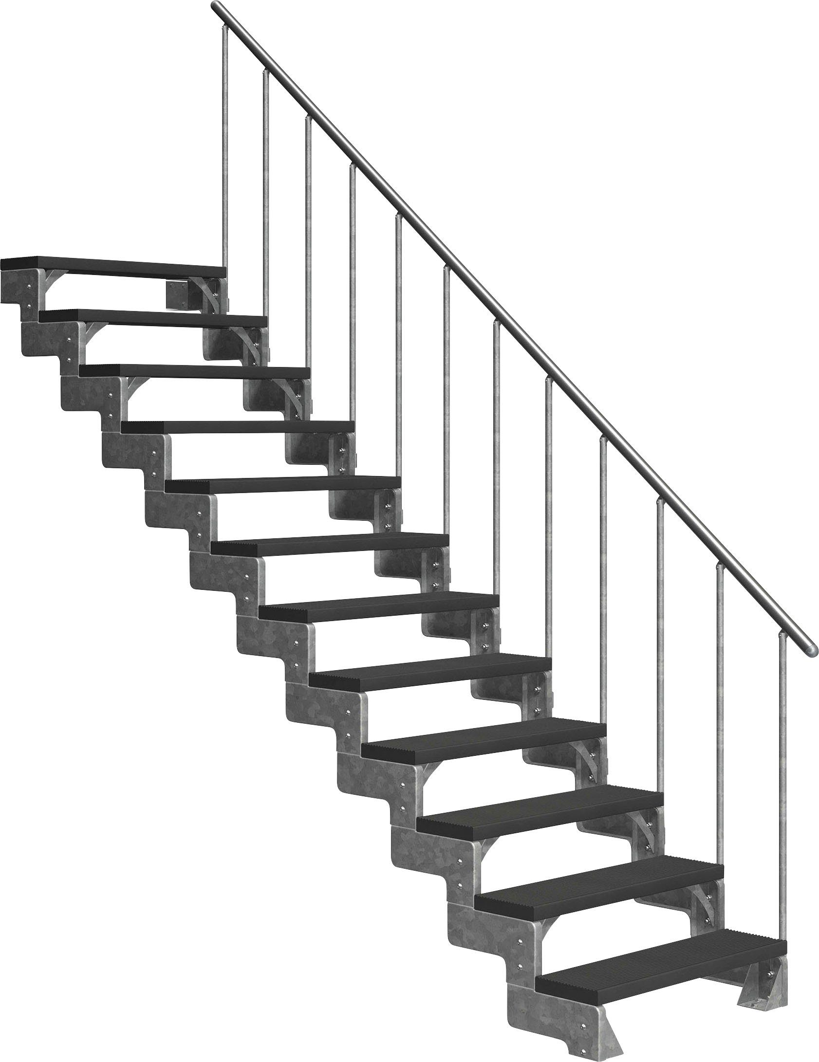 TRIMAX®-Stufen offen, 264 anthrazit, Alu-Geländer Stufen Dolle cm, inkl. bis Gardentop, Außentreppe für Geschosshöhen 12 einseitigem