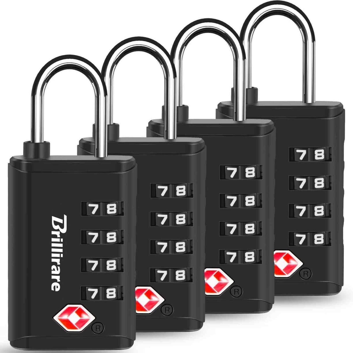 LuxusKollektion TSA-Vorhängeschloss 4er-Pack TSA-Schloss 4-stellig Warnanzeige