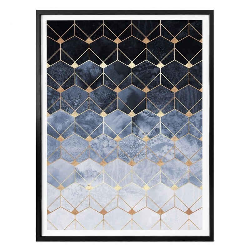 K&L Wall Art Poster Poster Fredriksson Art Déco Küche Hexagon Blau Gold, Wohnzimmer Wandbild modern