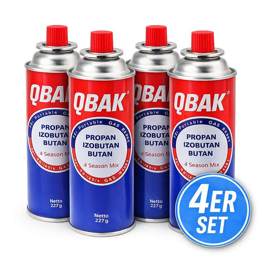 JUNG Gaskartusche Butangaskartuschen 227g für Gaskocher, Campingkocher, Gasgeräte, 4 St., sichere und langlebige Butangaskartusche