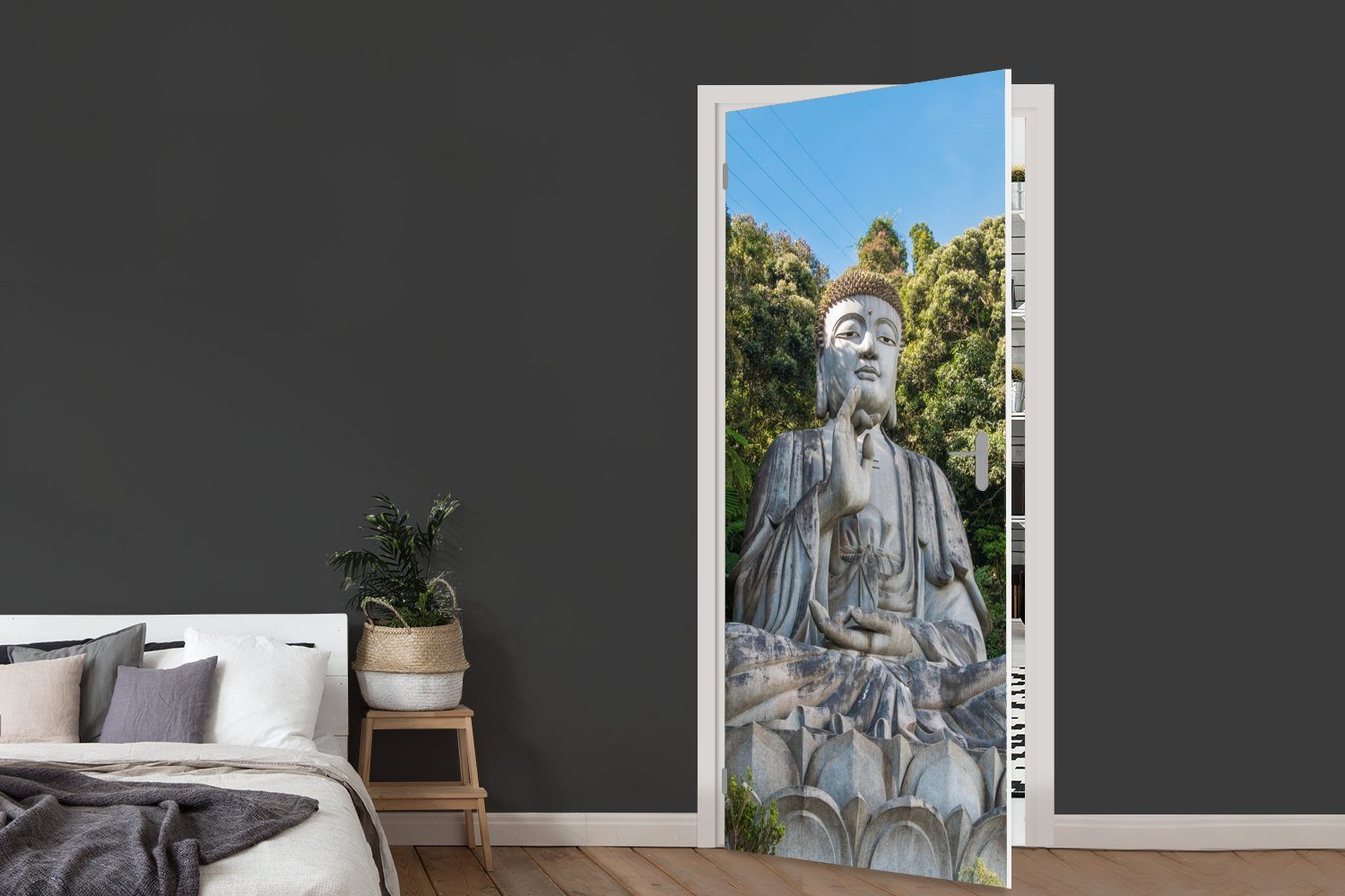 Fototapete Türtapete St), (1 für Buddha Spiritualität Türaufkleber, cm Dschungel - bedruckt, Matt, MuchoWow 75x205 - Buddha-Statuen - - Tür, Meditation,