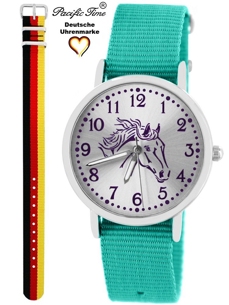 Pacific Time Quarzuhr Set und Gratis türkis und Deutschland Kinder Pferd Design - Match Armbanduhr Mix Wechselarmband, Versand violett