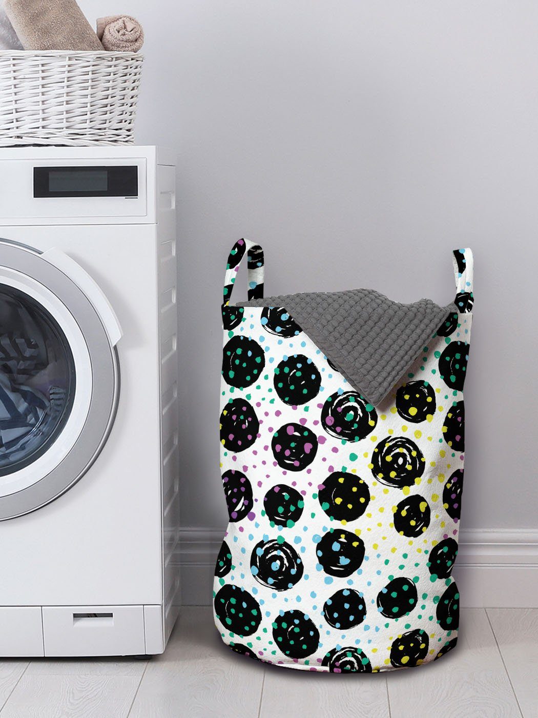 Abakuhaus Wäschesäckchen Kreative Spots Kordelzugverschluss mit Waschsalons, Zusammenfassung Wäschekorb Punktmuster für Griffen