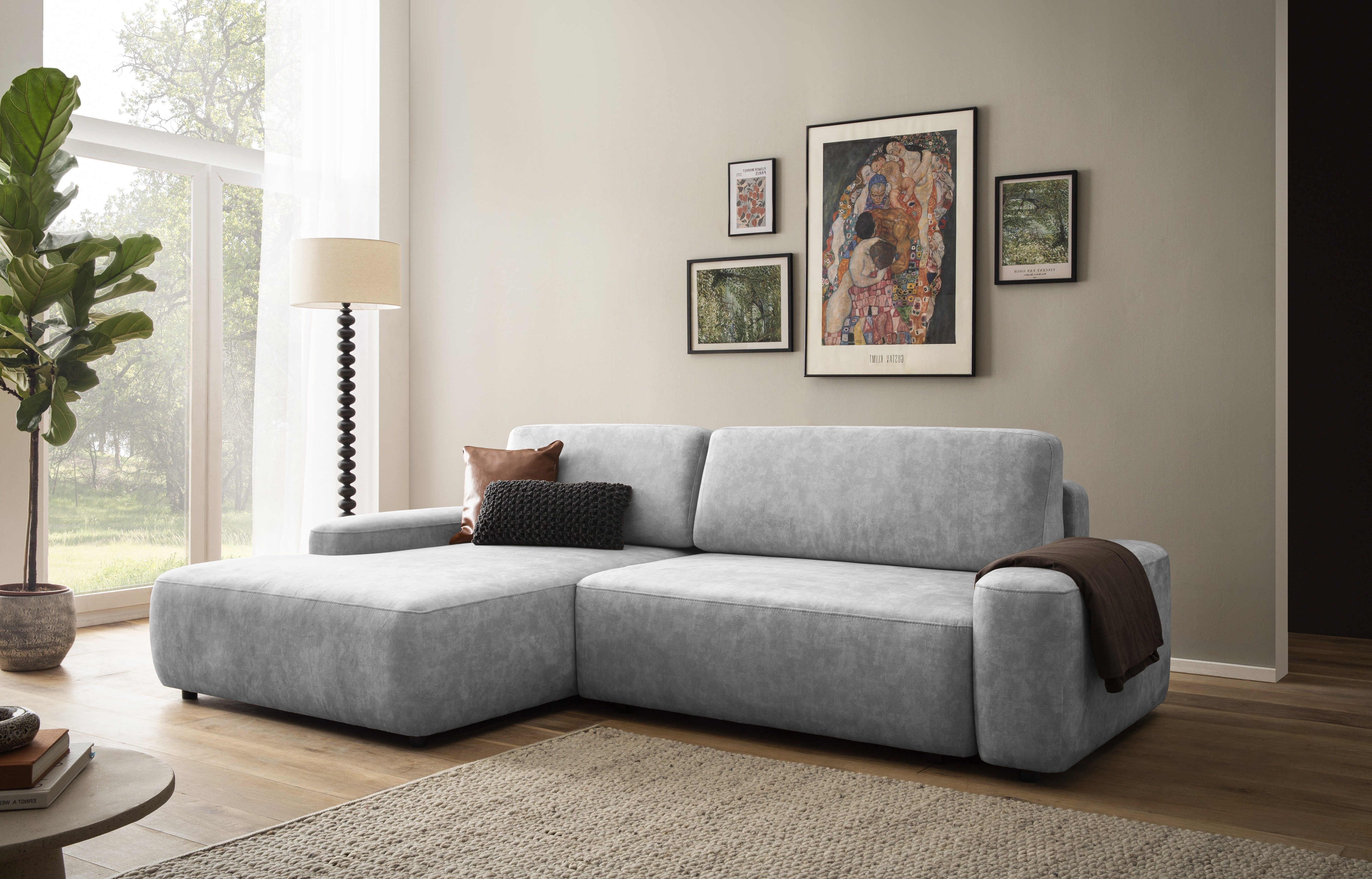 Home affaire Ecksofa TORGE (264cm), Schlafsofa in Cord, Samtvelours o Struktur fein, L-Form, Schlaffunktion, Bettkasten, Liegefläche: 125/210 cm