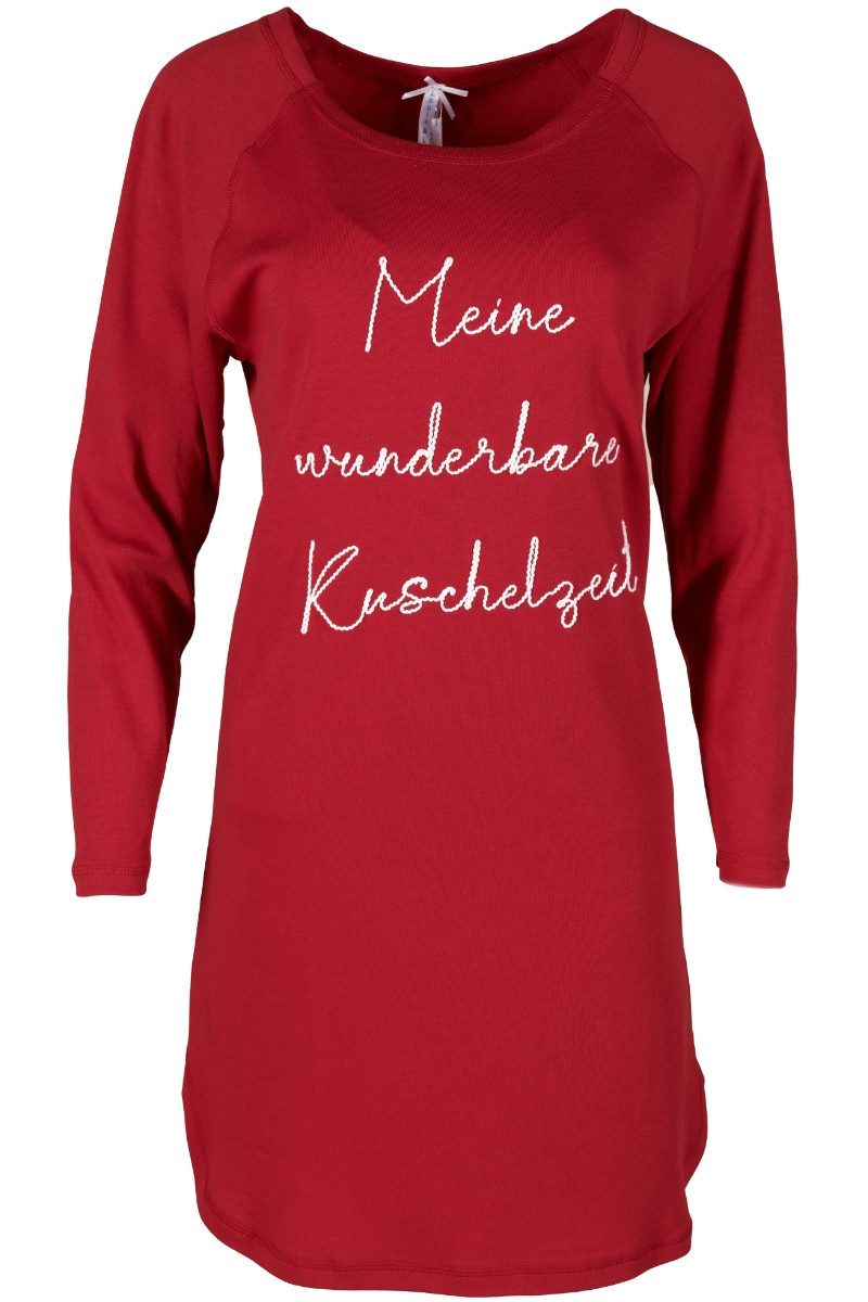 Louis & Louisa Schlafanzug Sleepshirt Damen - WUNDERBARE KUSCHELZEIT - rot