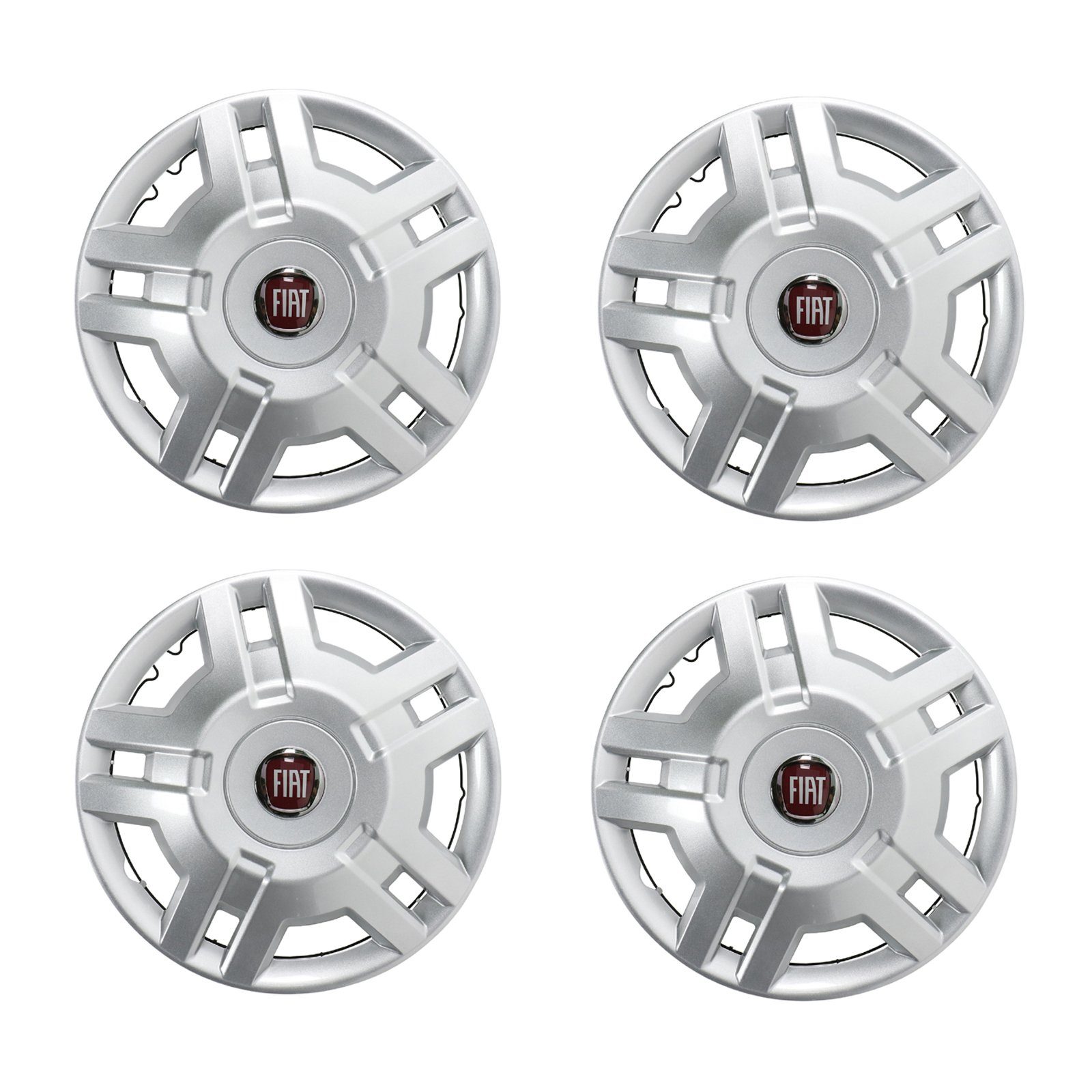 FIAT Radkappe Original Radkappen Radzierblenden Satz 15 Zoll Silber 1358879080, 15 in Zoll, (4-St) Mit rotem Fiat Emblem