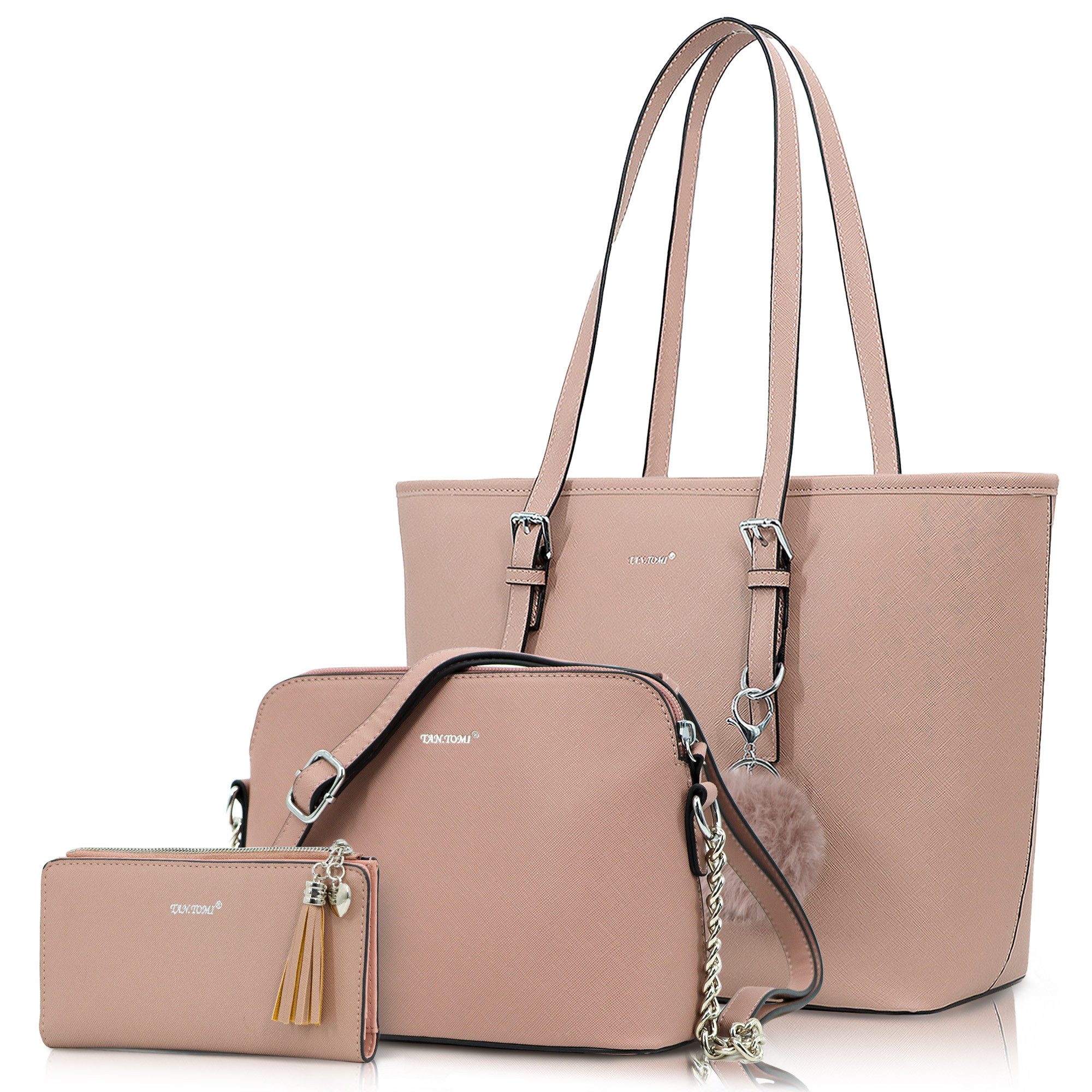 TAN.TOMI 3-Tlg Handtasche Damen Schultertasche Handtaschen Tragetasche Set (3-tlg), Groß Damen Handtasche, ​Geschenke für Frauen in schlichter Optik