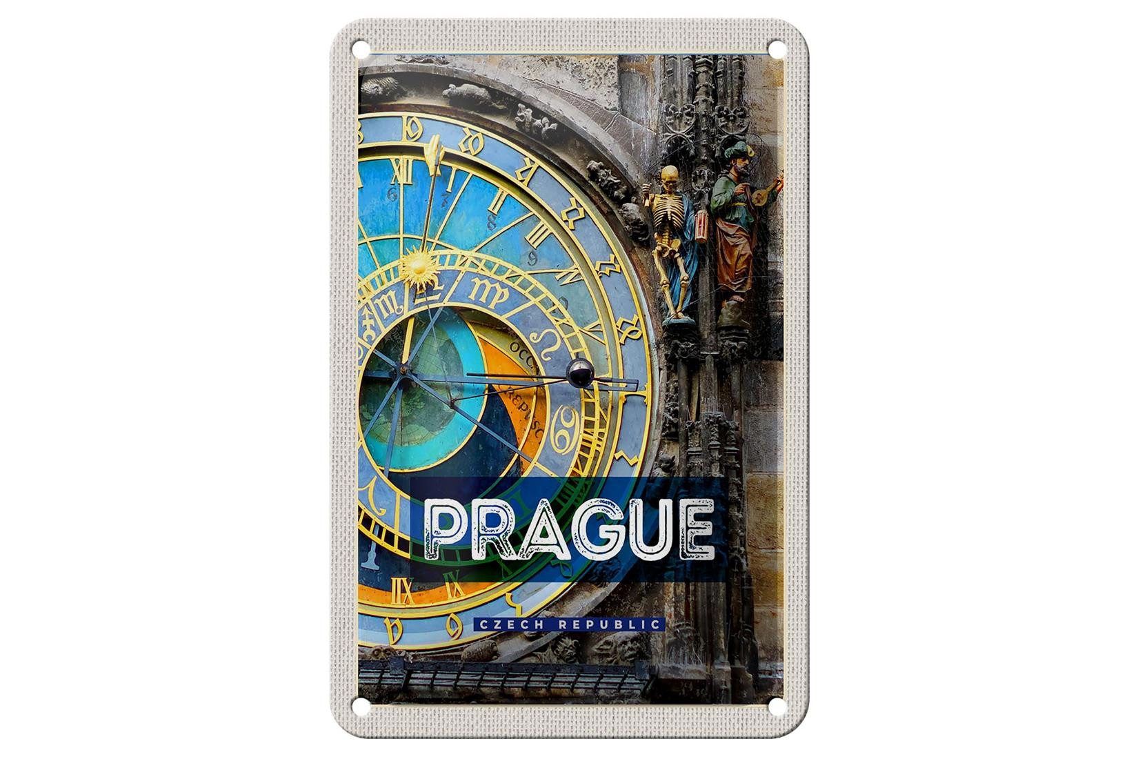 Femer GmbH Metallschild Reise 12x18cm Prague Rathausuhr Tschechien Schild, (1 St), gewölbte Oberfläche, abgerundete Ecken, umgeschlagene Kanten