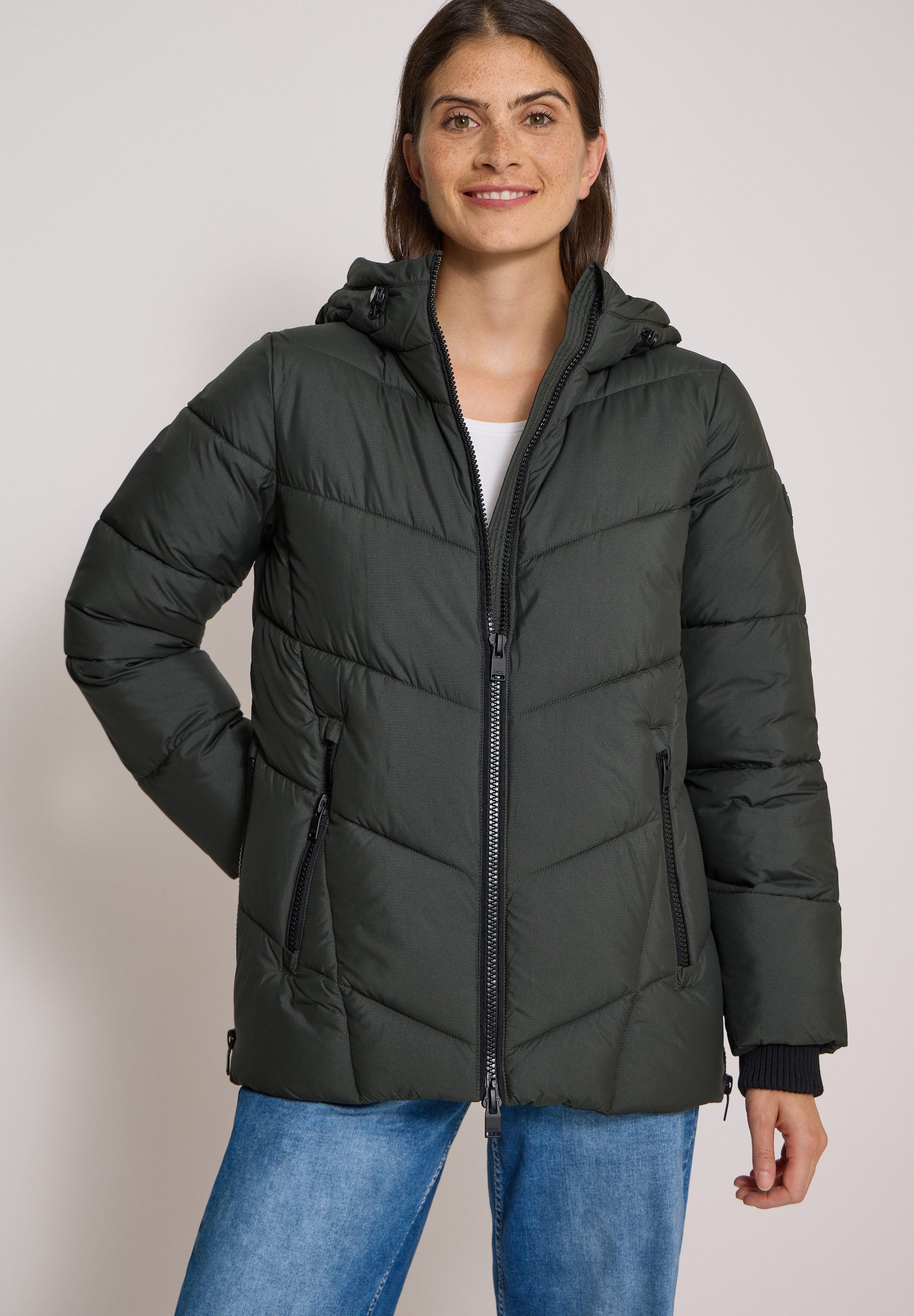 CECIL Steppjacke Winterjacke in Midi-Länge mit Kapuze