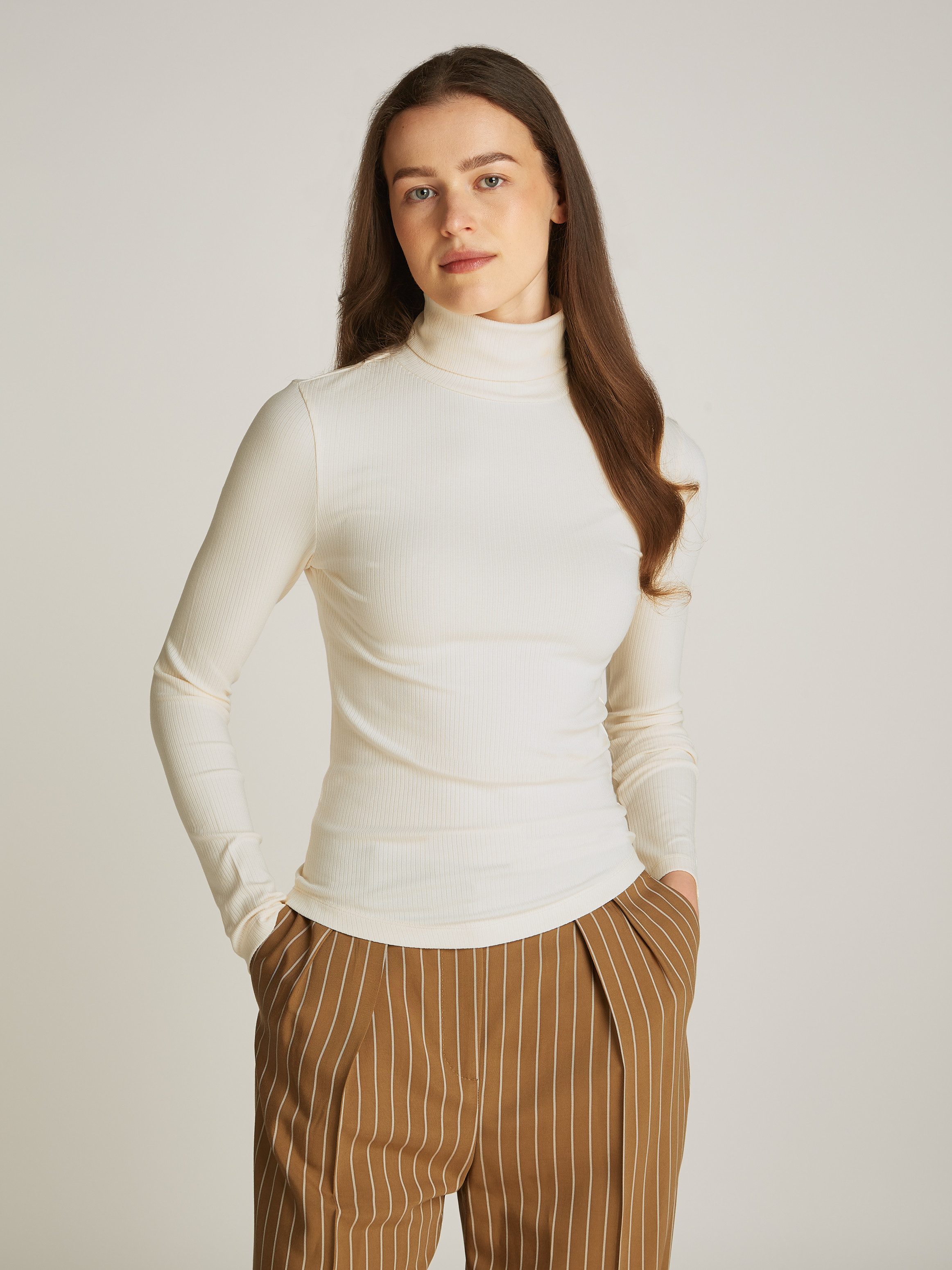 Tommy Hilfiger Langarmshirt SLIM 5X2 RIB ROLL-NK LS in gerippter Struktur günstig online kaufen