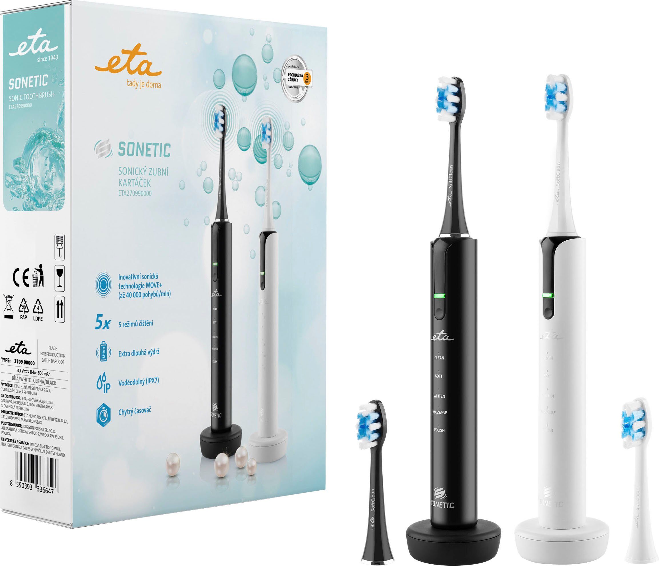 eta Schallzahnbürste Sonetic ETA270990000, Aufsteckbürsten: 4 St., Innovative Schalltechnologie MOVE+ (bis zu 40.000 Bewegungen/Minute)