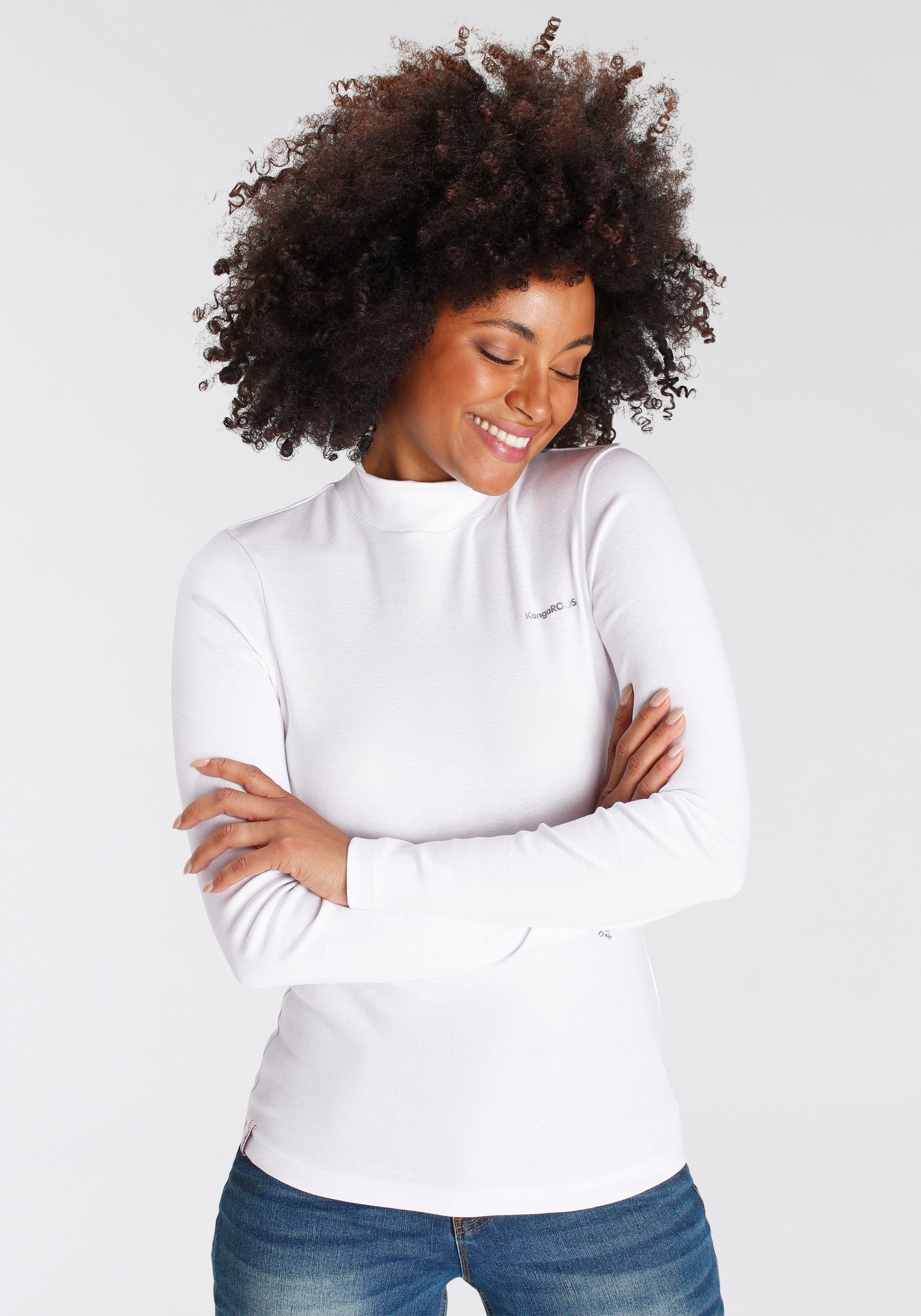 KangaROOS Longsleeve Langarm, sehr figurbetont, unifarben, Stehkragen