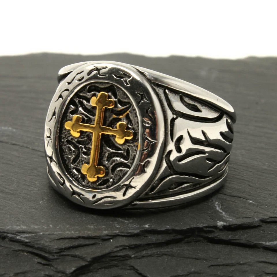 DALMARO.de Fingerring Ring Silber aus Edelstahl - RETRO CROSS