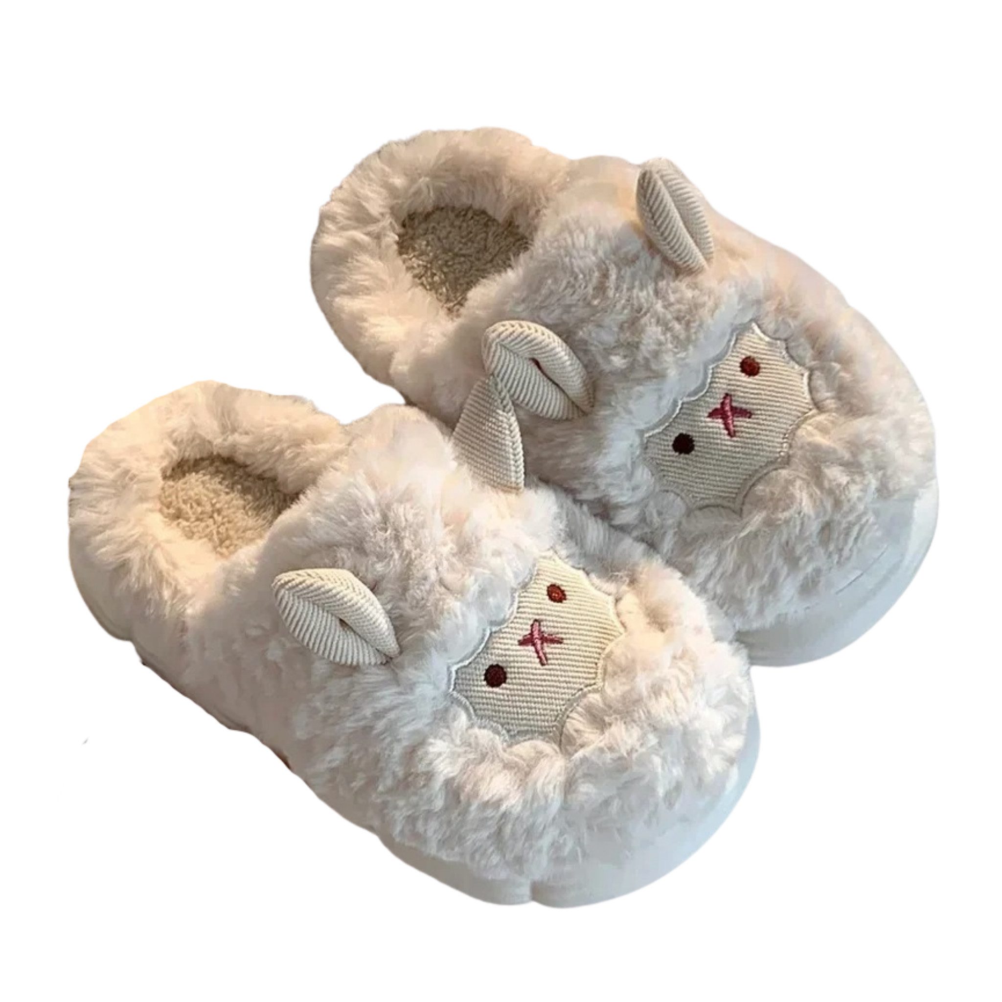 NEXORA Flauschige Hausschuhe mit Schaf-Motiv – Warme Plüsch Pantoffeln Damen Plüsch Hausschuhe kuschelige Hausschuhe im 3D-Design