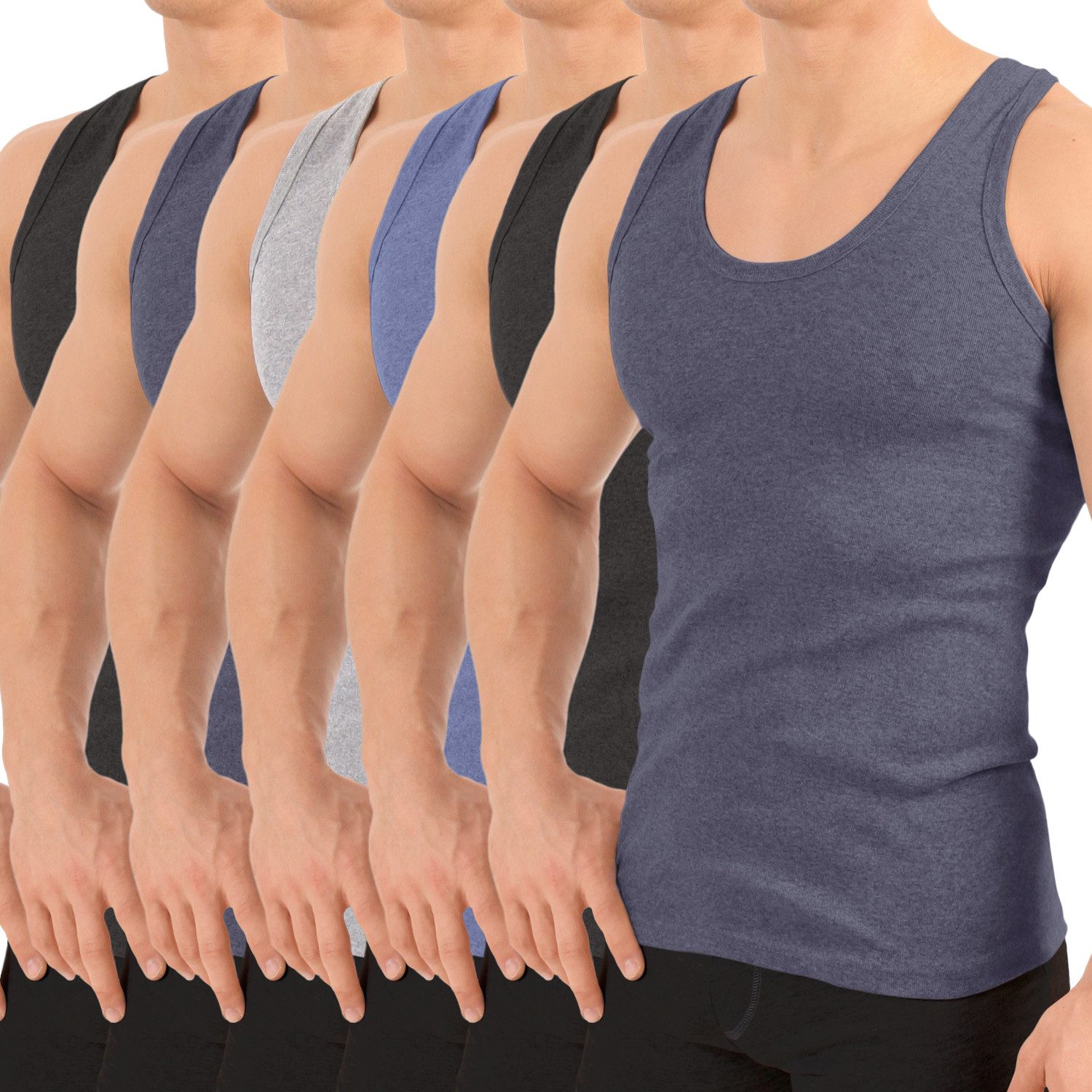 Achselhemd Herren Baumwoll Unterhemd Classic (6er Pack) Feinripp oder Doppelripp