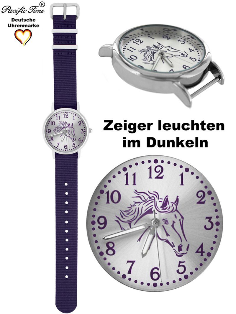Pacific Time Quarzuhr Kinder Armbanduhr Pferd violett Wechselarmband, Mix und Match Design - Gratis Versand
