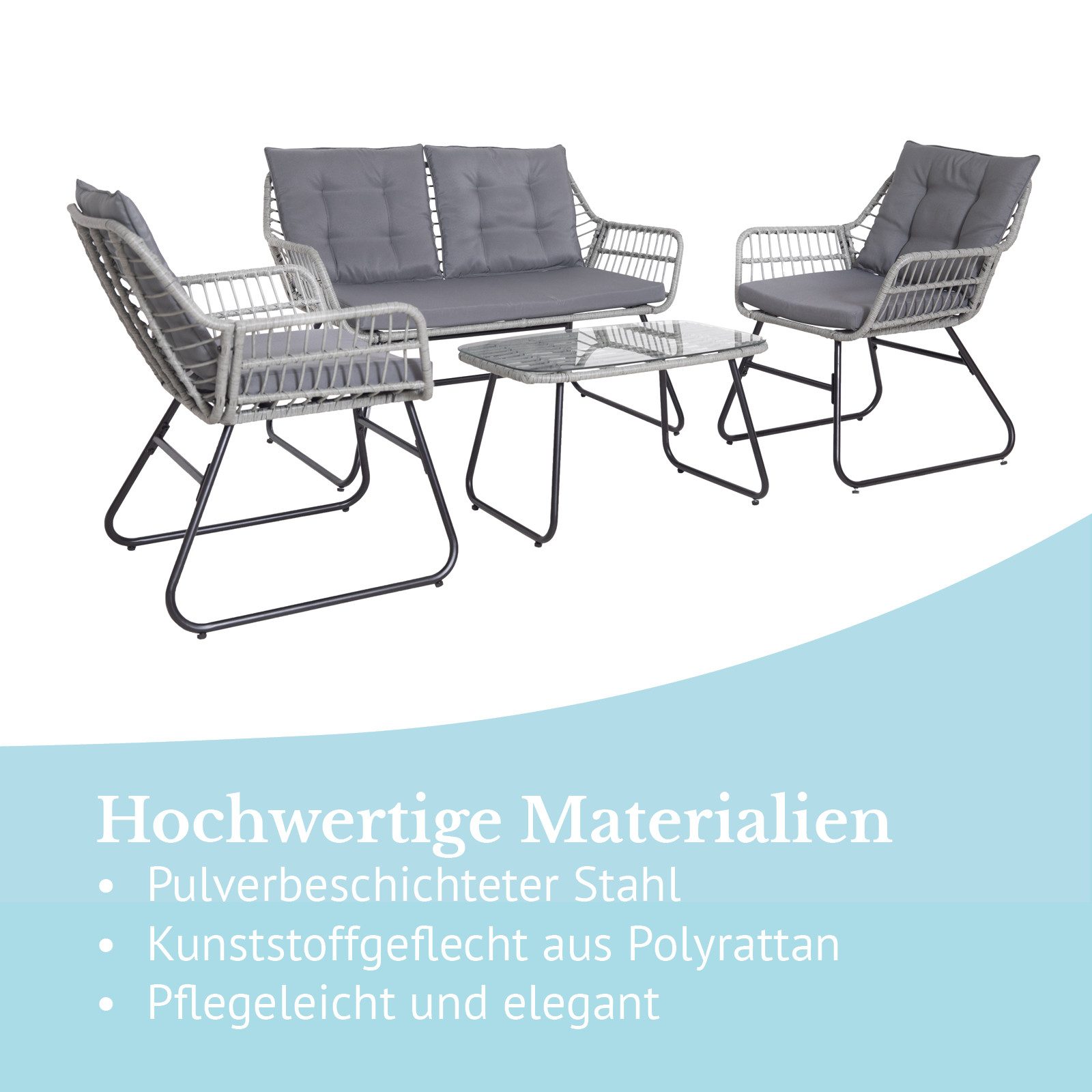 SVITA Gartenlounge-Set CAPRI, (Set, Tisch mit einem Stuhl und zwei Bänken), mit abnehmbarem Polster