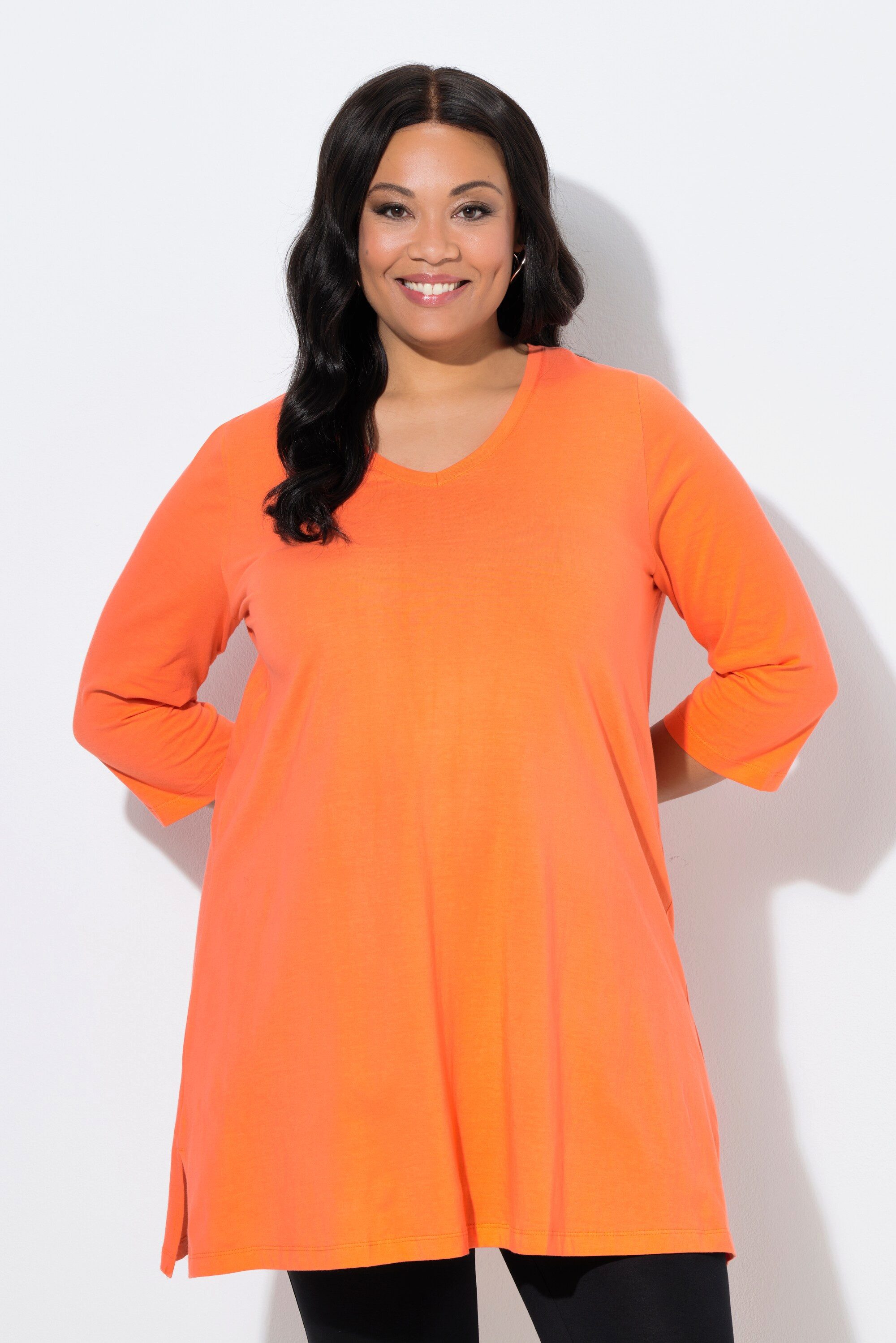 Ulla Popken Longshirt Longshirt A-Linie V-Ausschnitt 3/4-Arm günstig online kaufen