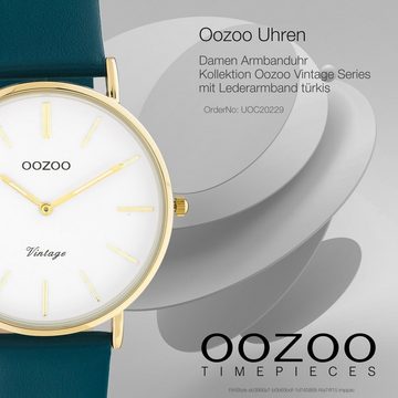OOZOO Quarzuhr Oozoo Damen Armbanduhr türkis Analog, Damenuhr rund, mittel (ca. 36mm) Lederarmband, Casual-Style