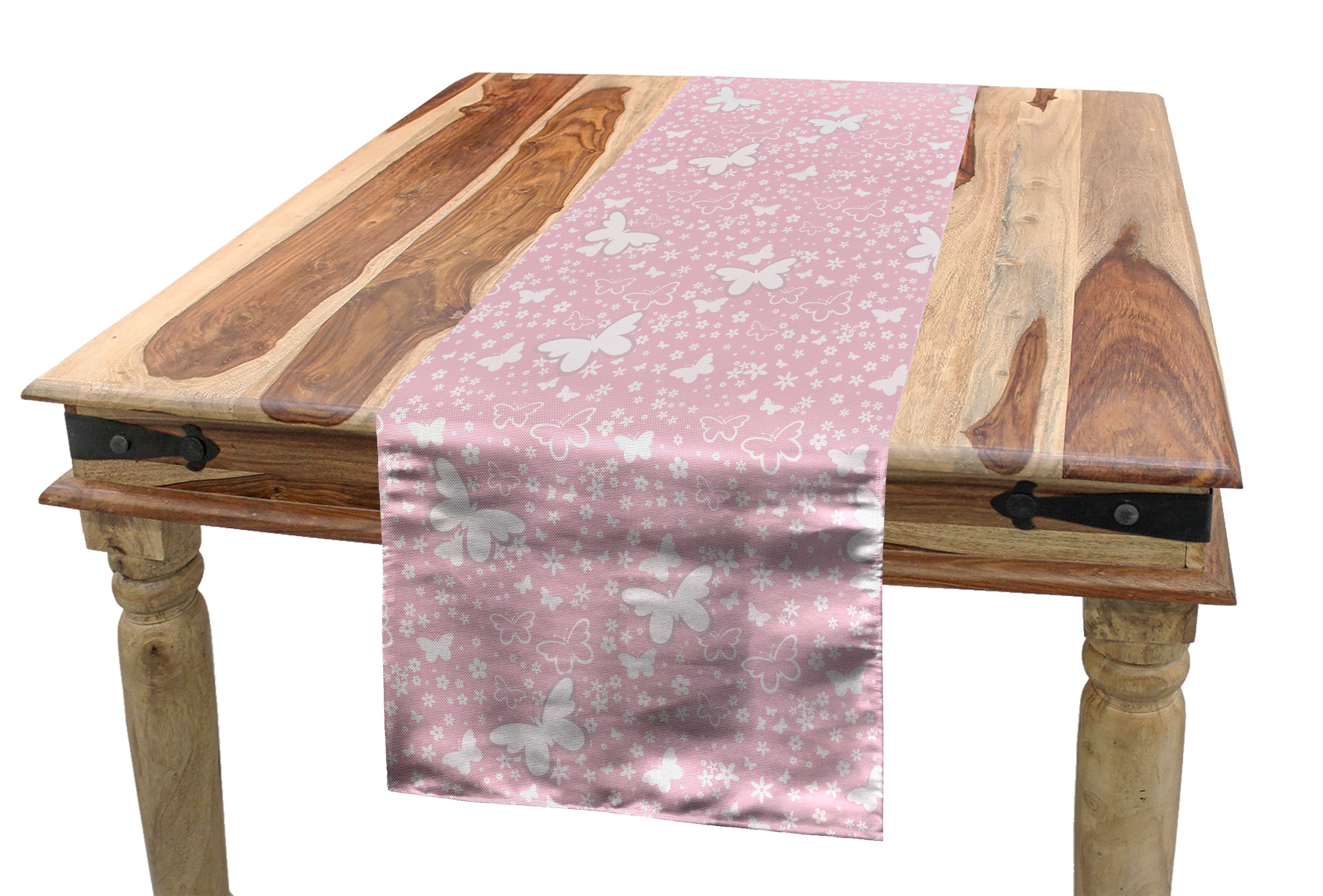 Soft Küche Tischläufer, Pink Tischläufer Rechteckiger Floral Schmetterling Esszimmer Dekorativer Abakuhaus