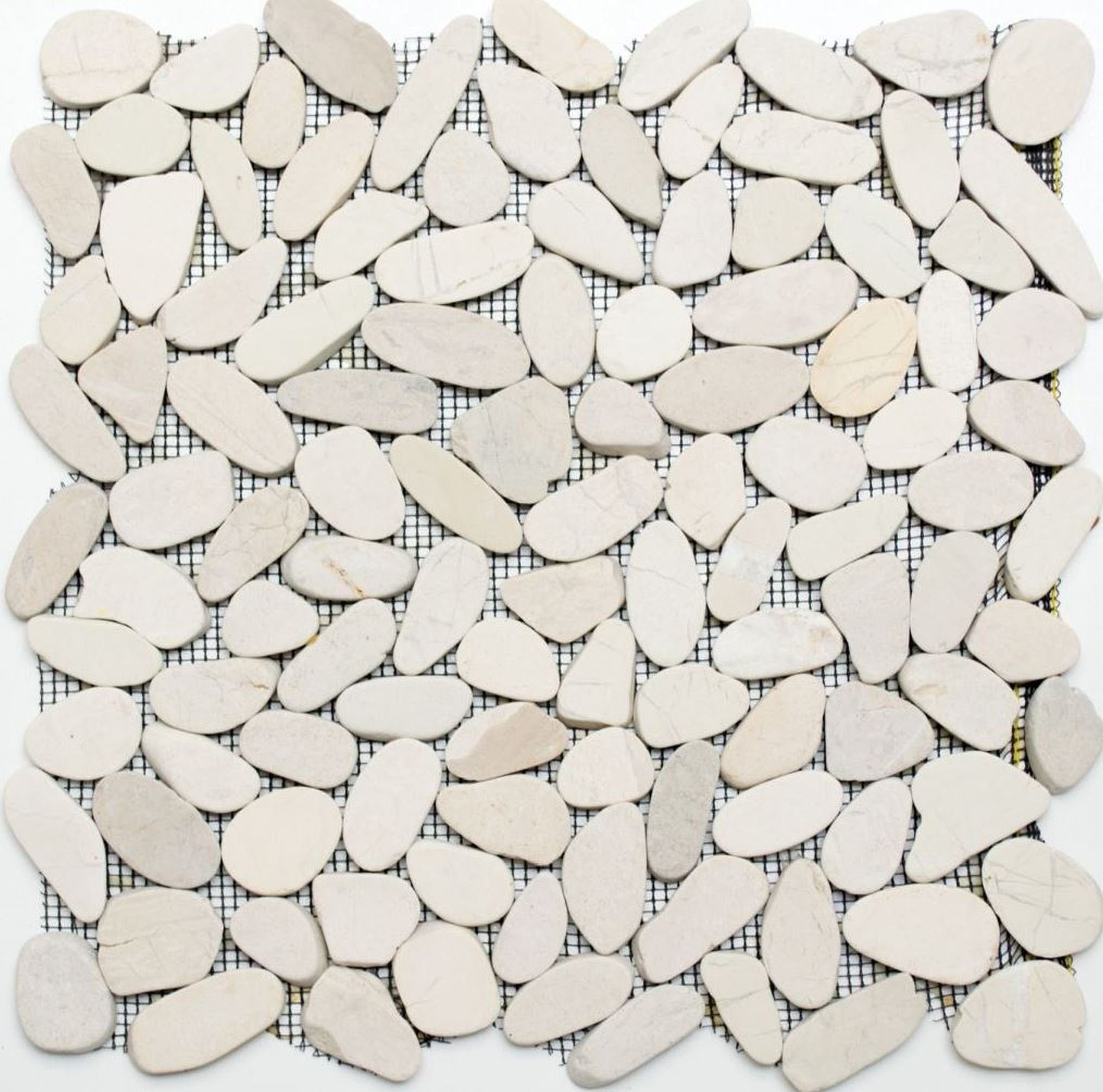 Matten 10 Mosaikfliesen Mosani Flusskiesel Natursteinkiesel / Oval Mosaikfliesen matt weiß