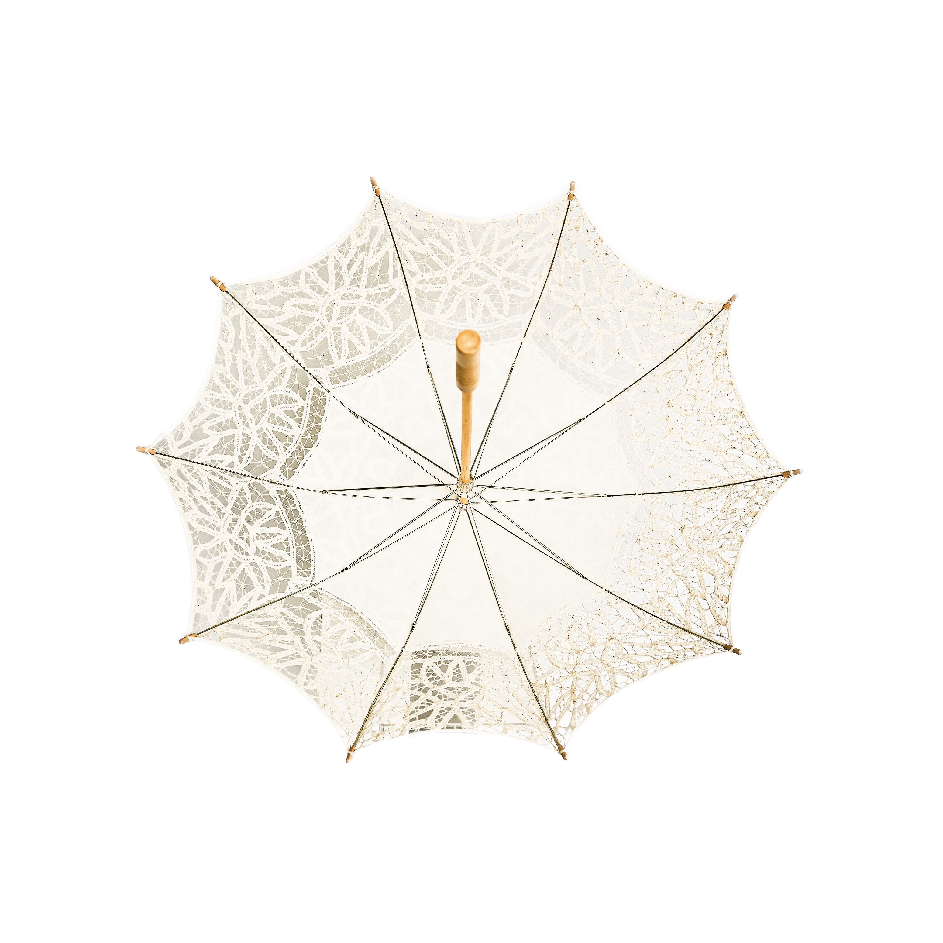 Susino Stockregenschirm Elegante handgemachte Brautschirme mit Spitze mit robustem Holzgriff