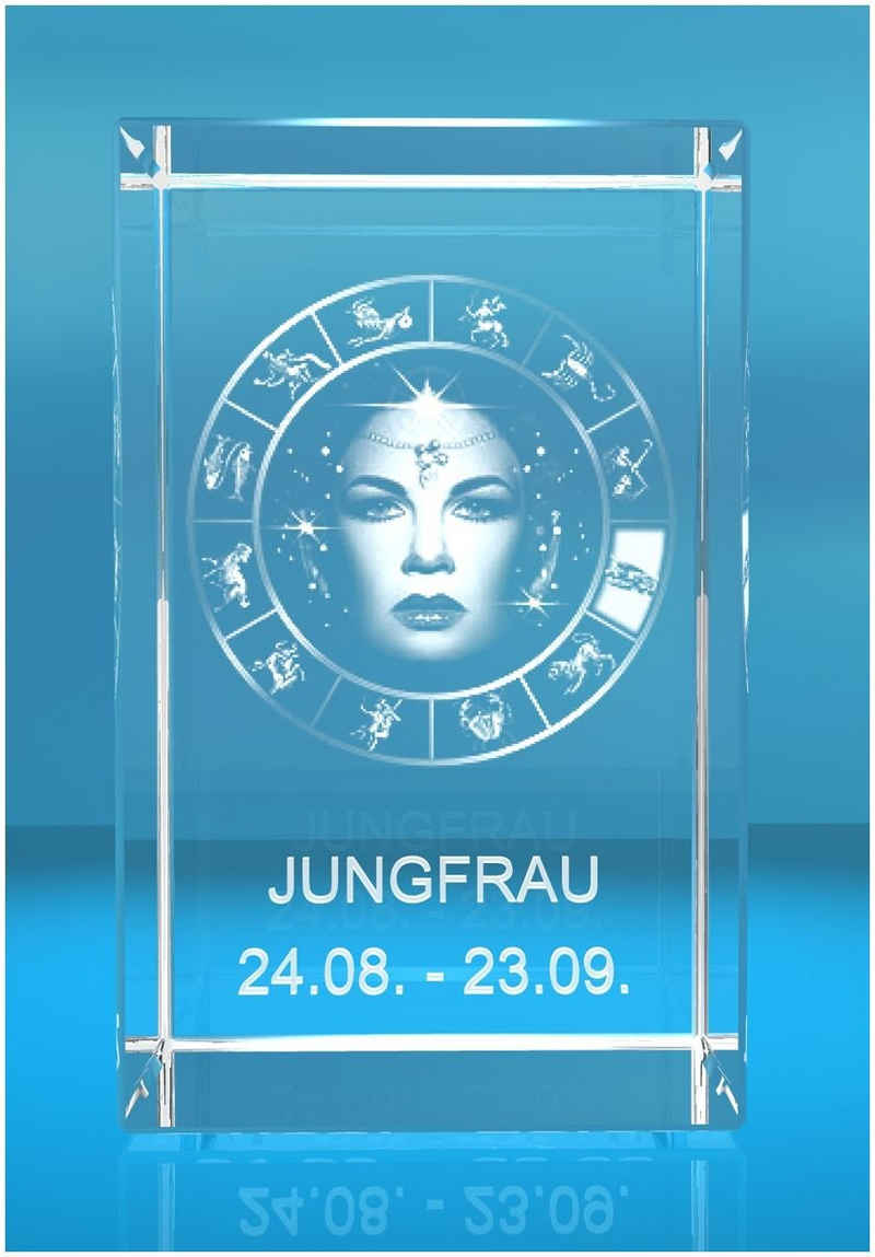 VIP-LASER Dekofigur 3D Glasquader Motiv: Sternzeichen Jungfrau, Hochwertige Geschenkbox, Made in Germany, Familienbetrieb