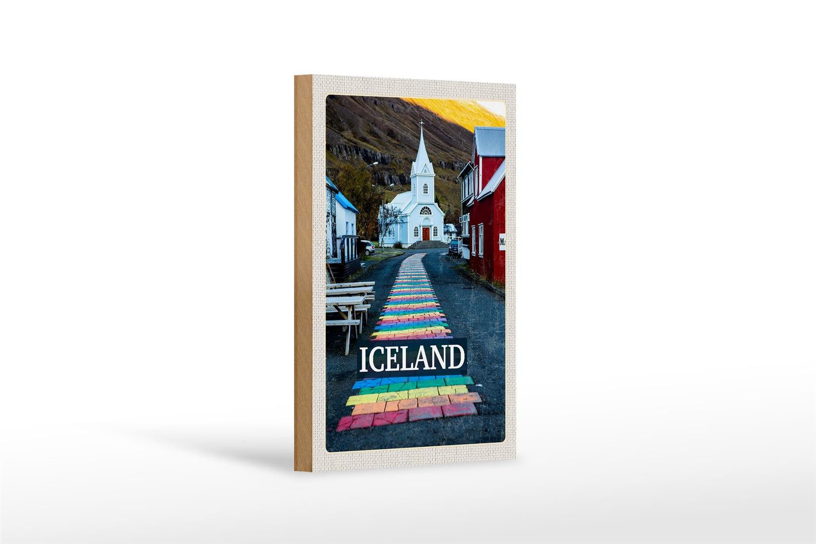 Femer GmbH Holzbild Reise 12x18 cm Iceland Iselstaat Kirche, (1 St), Glatte Holzfaserplatte (MDF), vorn beschichtet