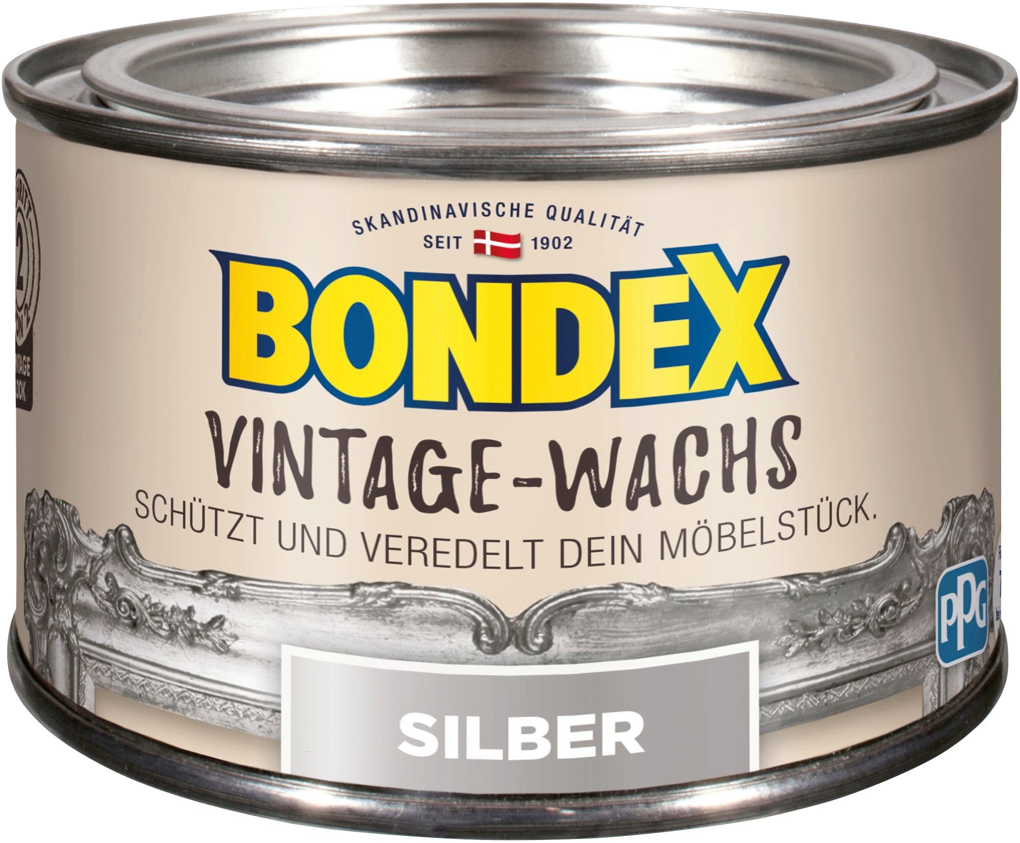 Bondex VINTAGE-WACHS Grau Schutzwachs, zum Schutz und Veredelung der Möbelstücke, 0,25 l silberfarben