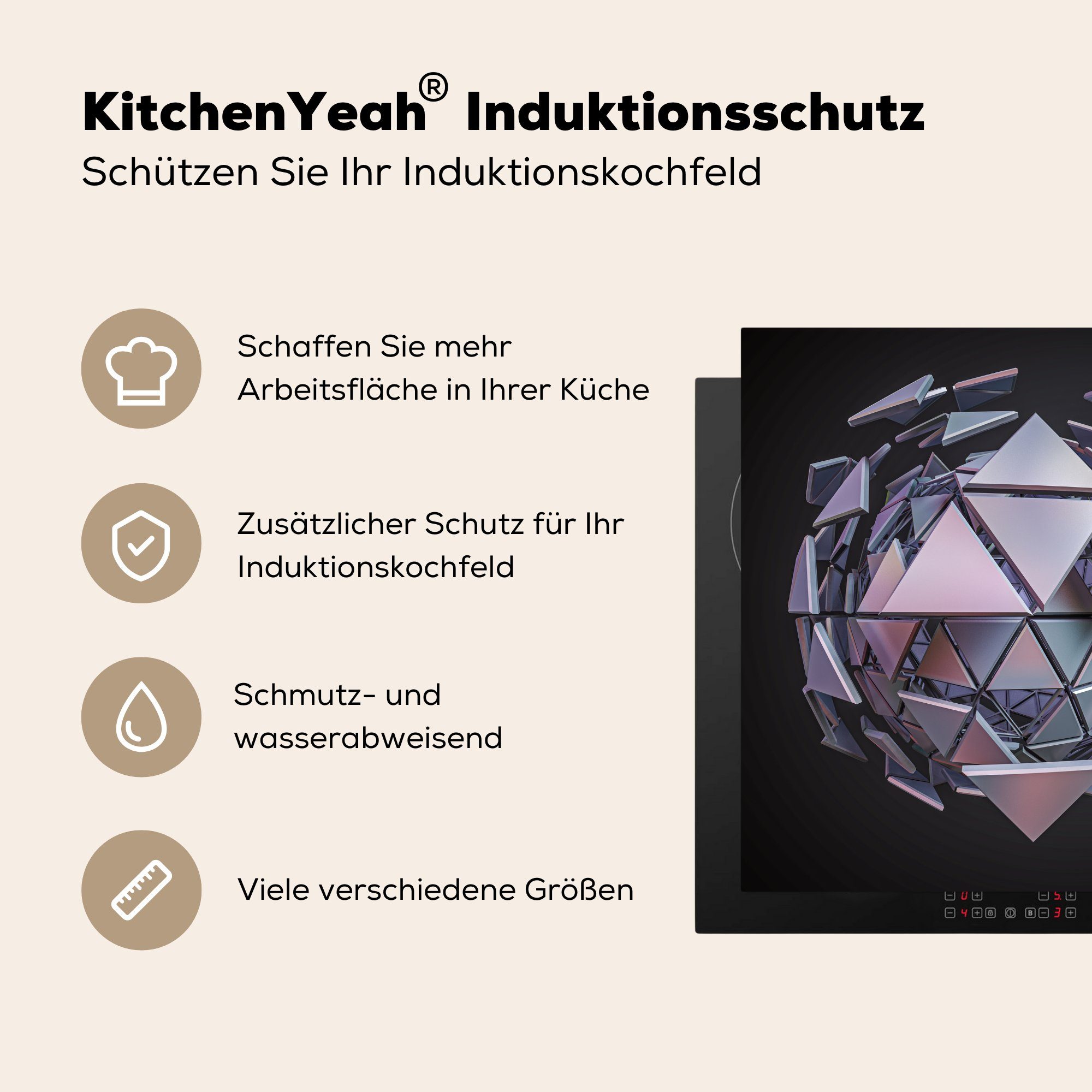 MuchoWow Herdblende-/Abdeckplatte Low-Poly-Diskokugel, (1 küche tlg), Vinyl, 78x78 für Arbeitsplatte Ceranfeldabdeckung, cm