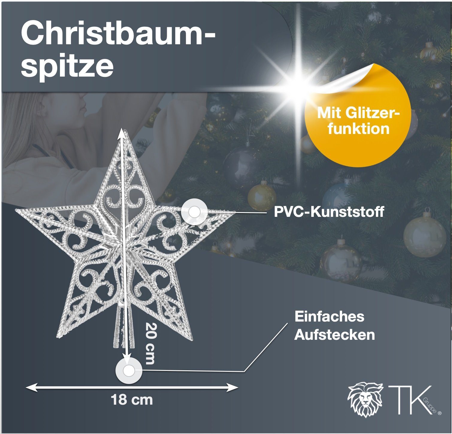 Christbaumspitze Stern Tannenbaum für Baumspitze Silber Gruppe Weihnachten Christbaumspitze TK