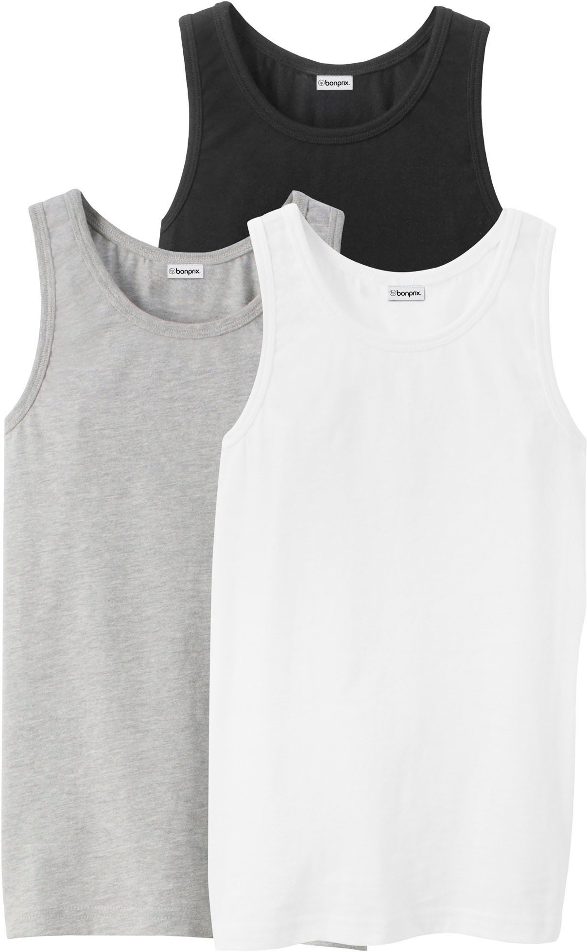 bonprix Unterhemd (Packung, 3-St) im 3er-Pack, aus weicher Baumwolle, normale Passform, ärmellos